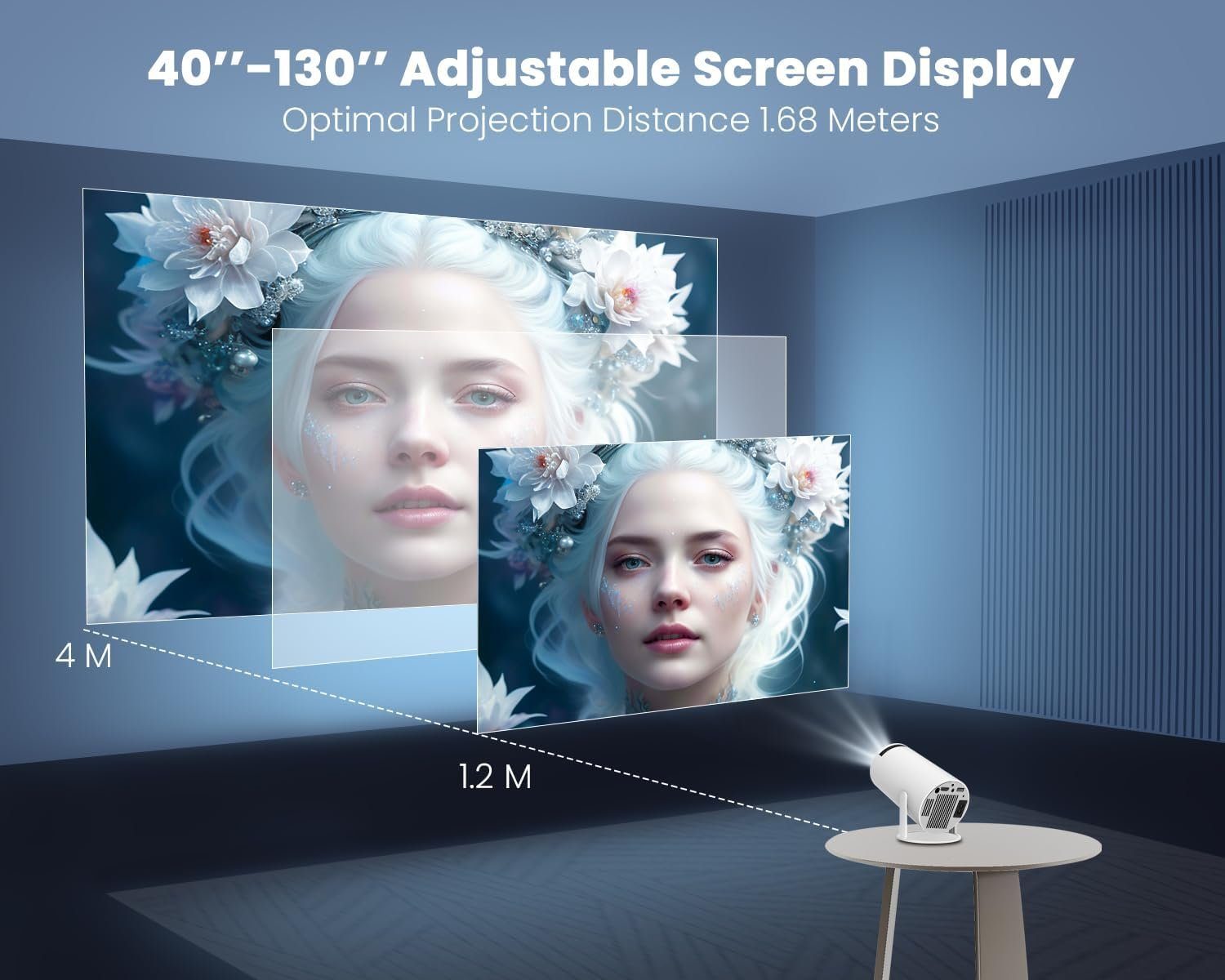 Magcubic unterstützt 4K 180° Dreh Projector mit 2.4/5G WiFi BT5.0 Portabler Projektor (200 lm, 10000:1, 3840 x 2160 px, Automatischer Keystone-Korrektur Heimkino Portabler mit 130''Display)