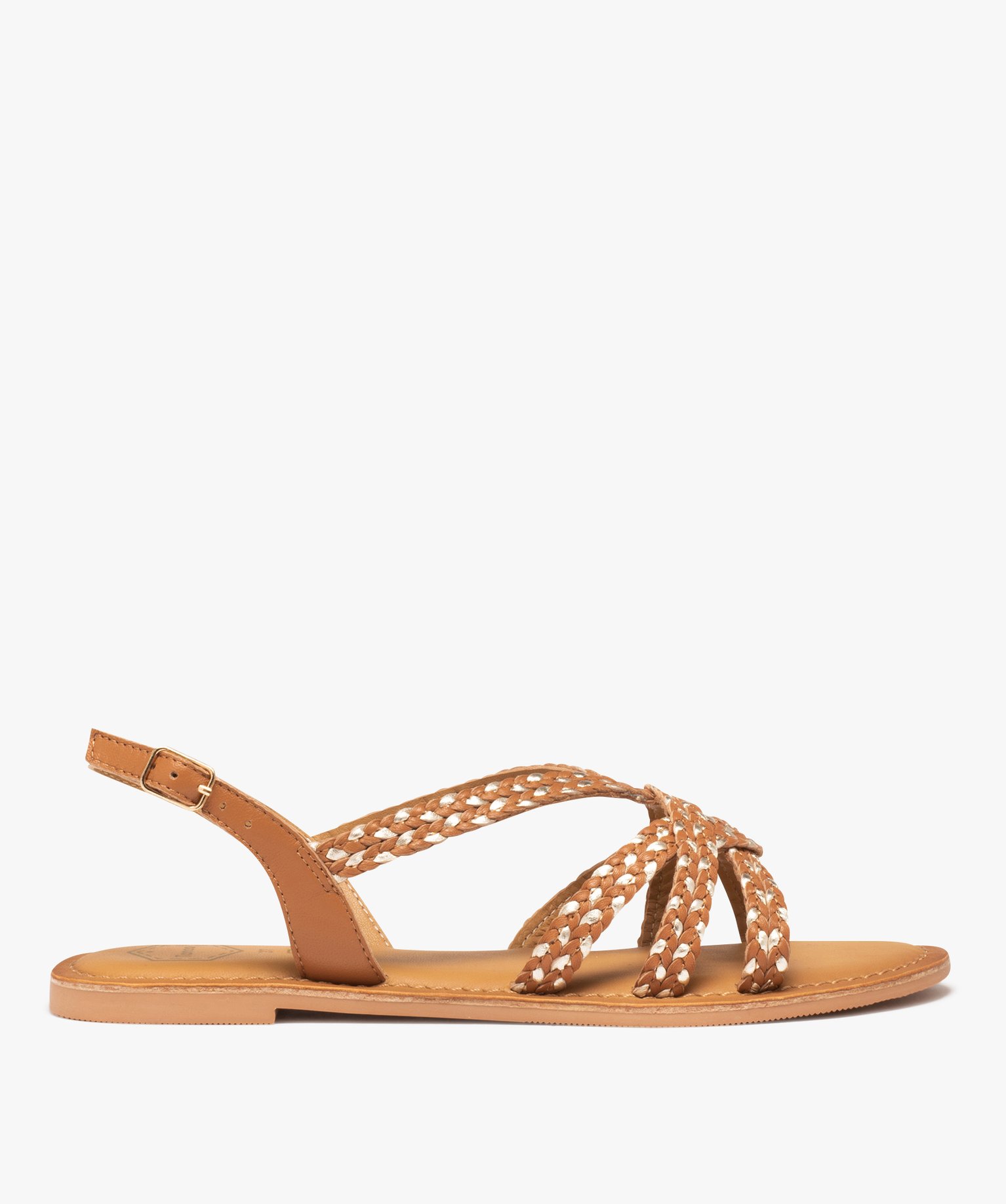 Sandales femme à brides tressées métallisées – Tanéo marron | GEMO