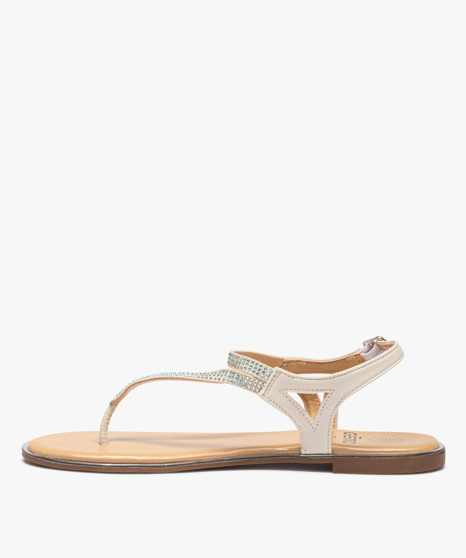 Sandales femme plates à entre-doigts ornées de strass blanc | GEMO