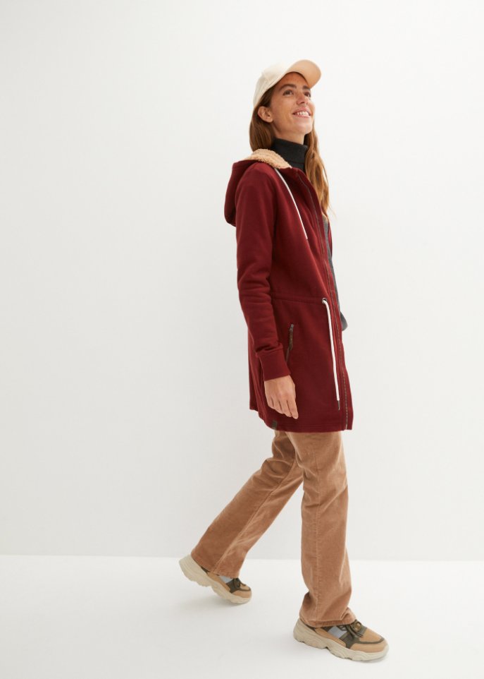 Long-Sweatjacke mit Teddyfutter in der Kapuze