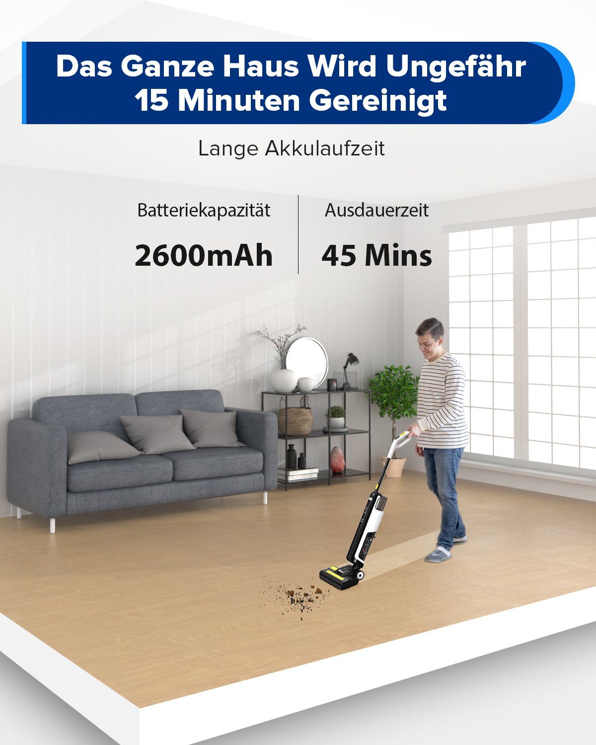 Redkey Nass-Trocken-Akkusauger W12 SE, Nass-Trocken-Sauger Staubsauger,Wischmopp Selbstreinigung, Nass-und Trockensauger Mit LED