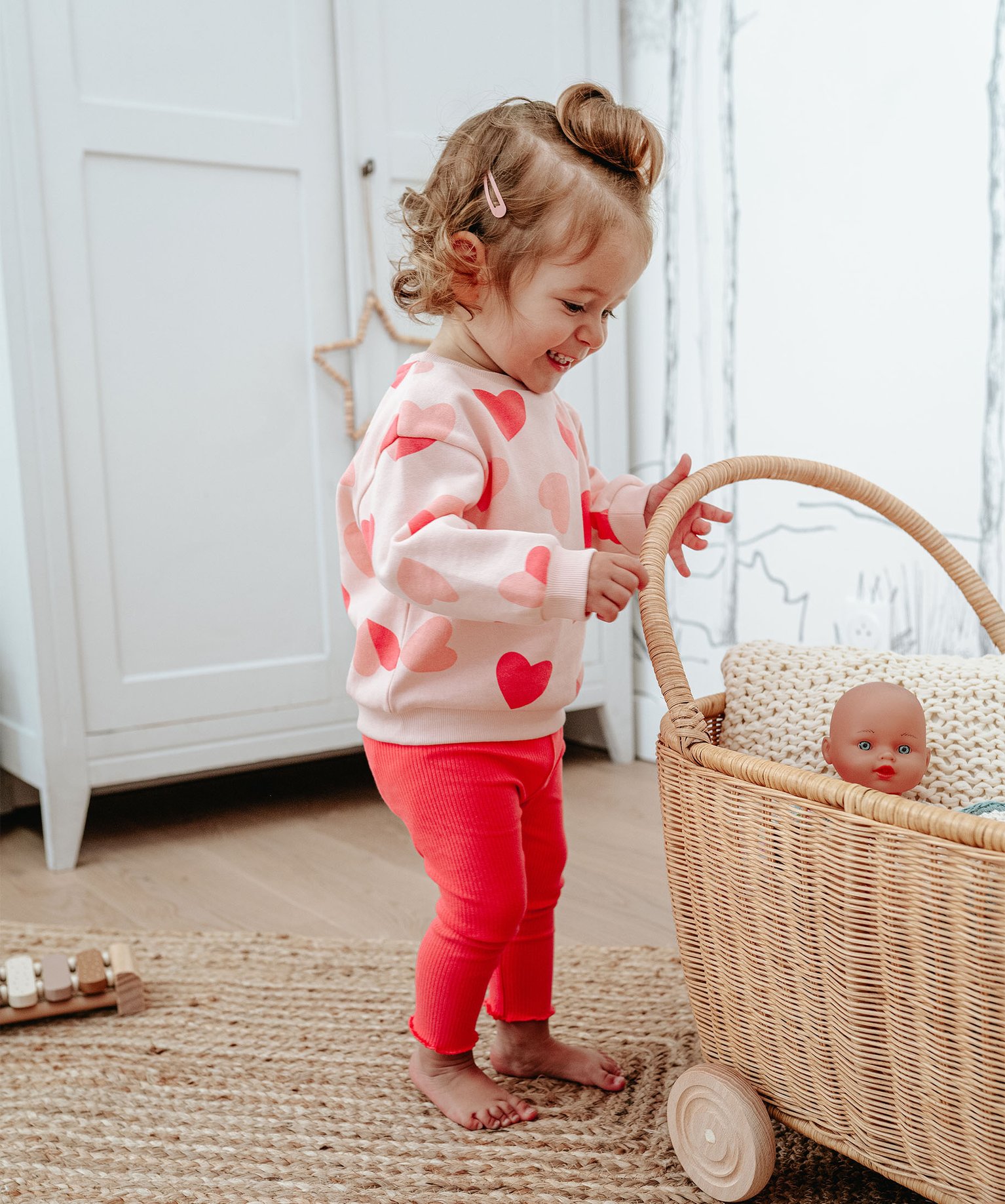 Legging bébé fille en maille ctelée avec ourlet fantaisie rose fonce | GEMO