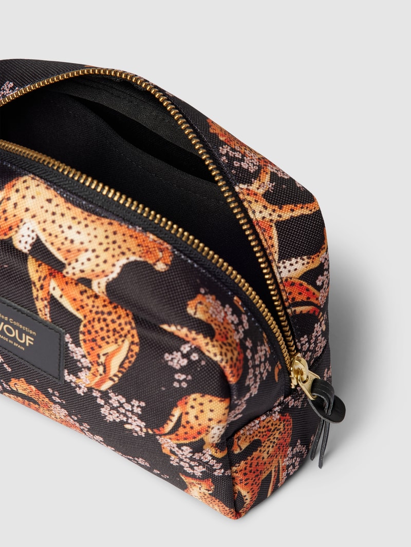 Kosmetiktasche mit Allover-Muster Modell 'Salome' in schwarz