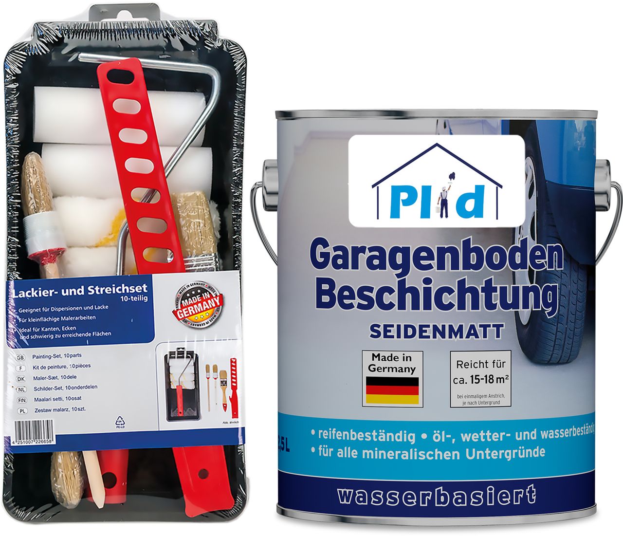 Plid Premium Garagenbodenbeschichtung Bodenbeschichtung Bodenfarbe Set Kieselgrau