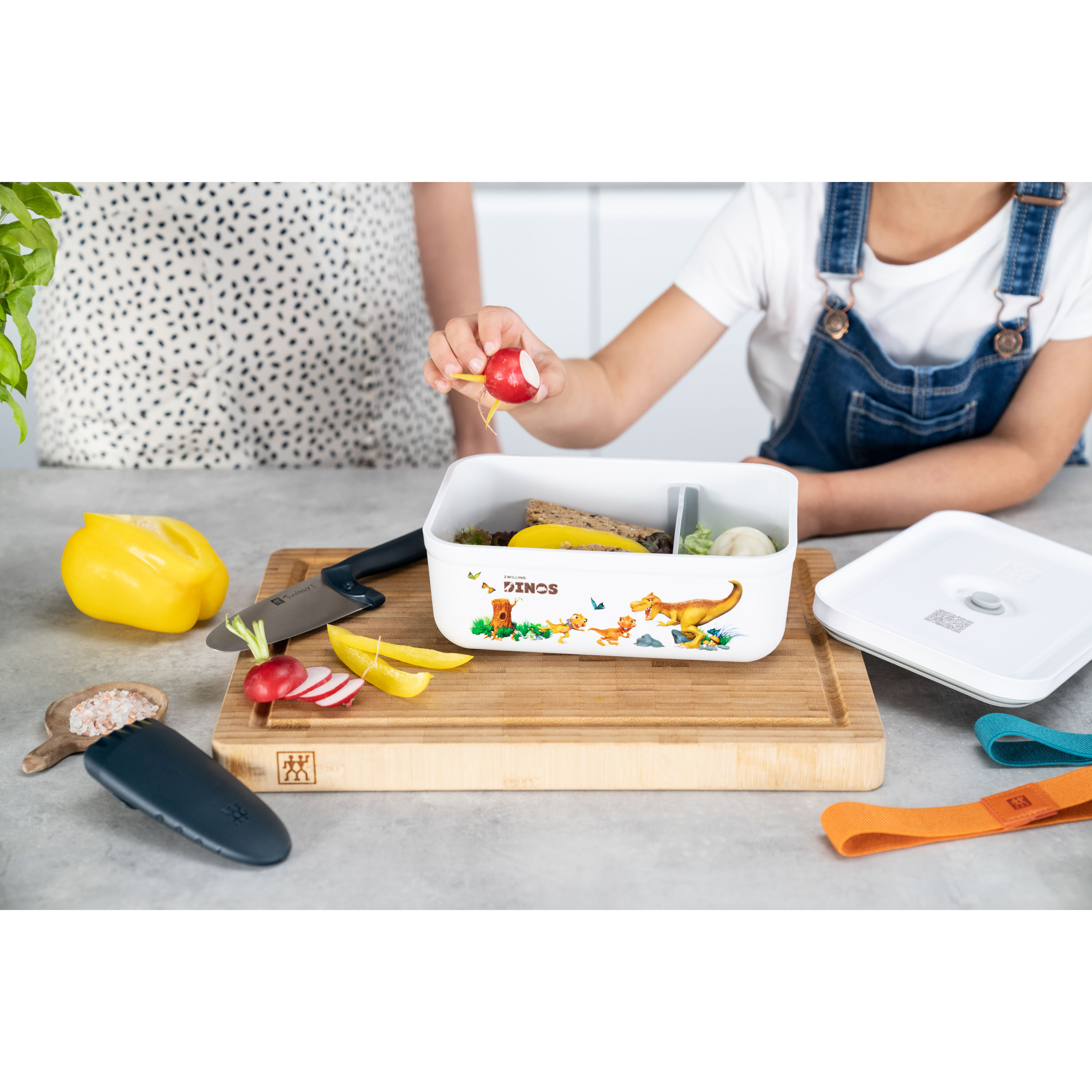 Vakuum Lunchbox DINOS L, Kunststoff, Weiß-grau