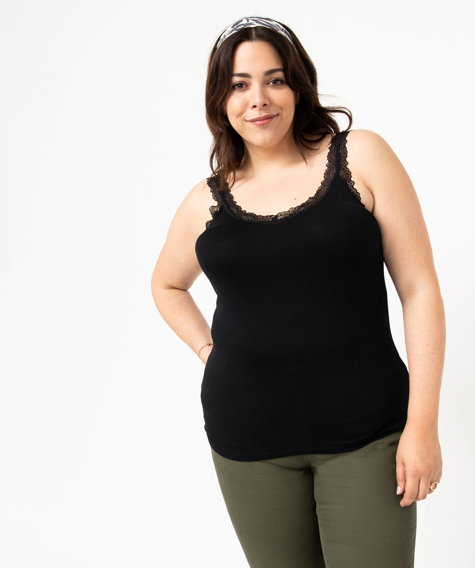 Débardeur femme grande taille avec bretelles dentelle noir | GEMO