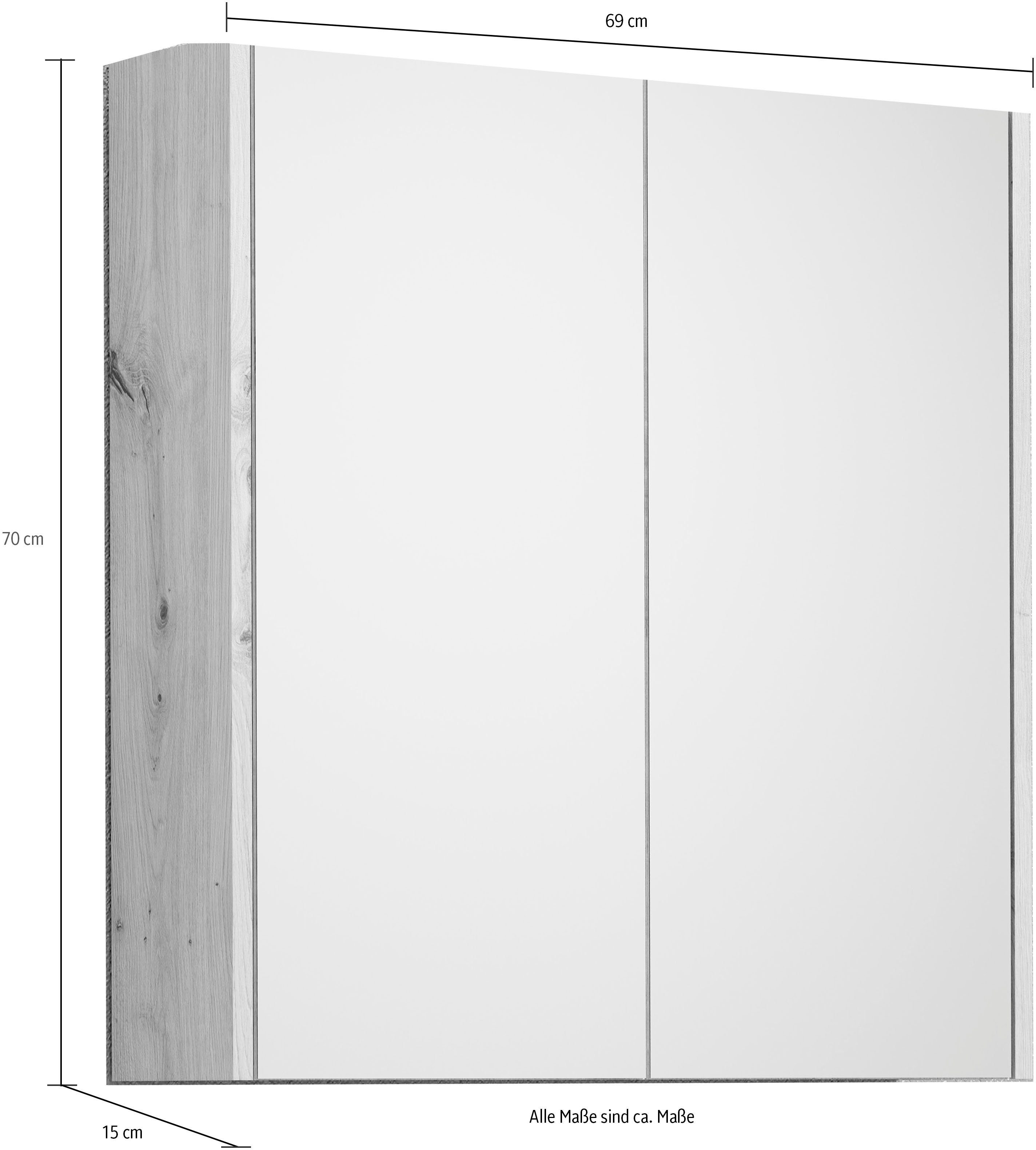 Places of Style Spiegelschrank Tarragona (1-St) Breite 69 cm, 2 Türen, 2 Einlegeböden, matt, braune Holzoptik / weiß