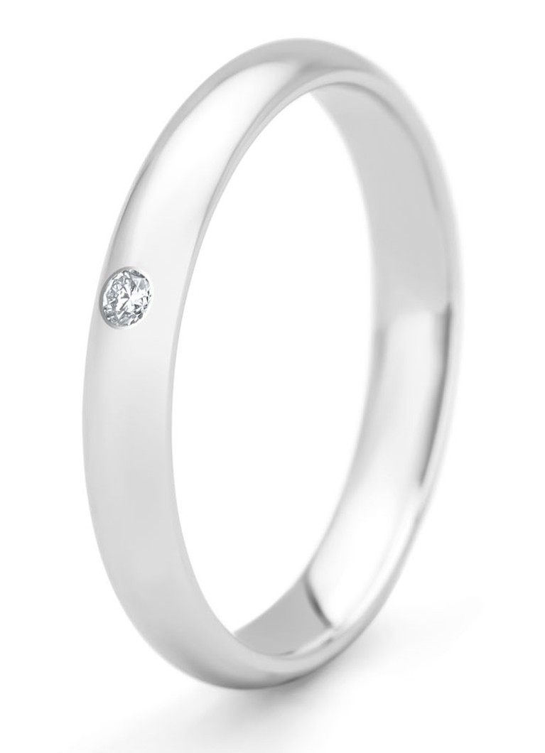 Anello Diamond Point in oro bianco, diamante da 0,02 ct, fede nuziale