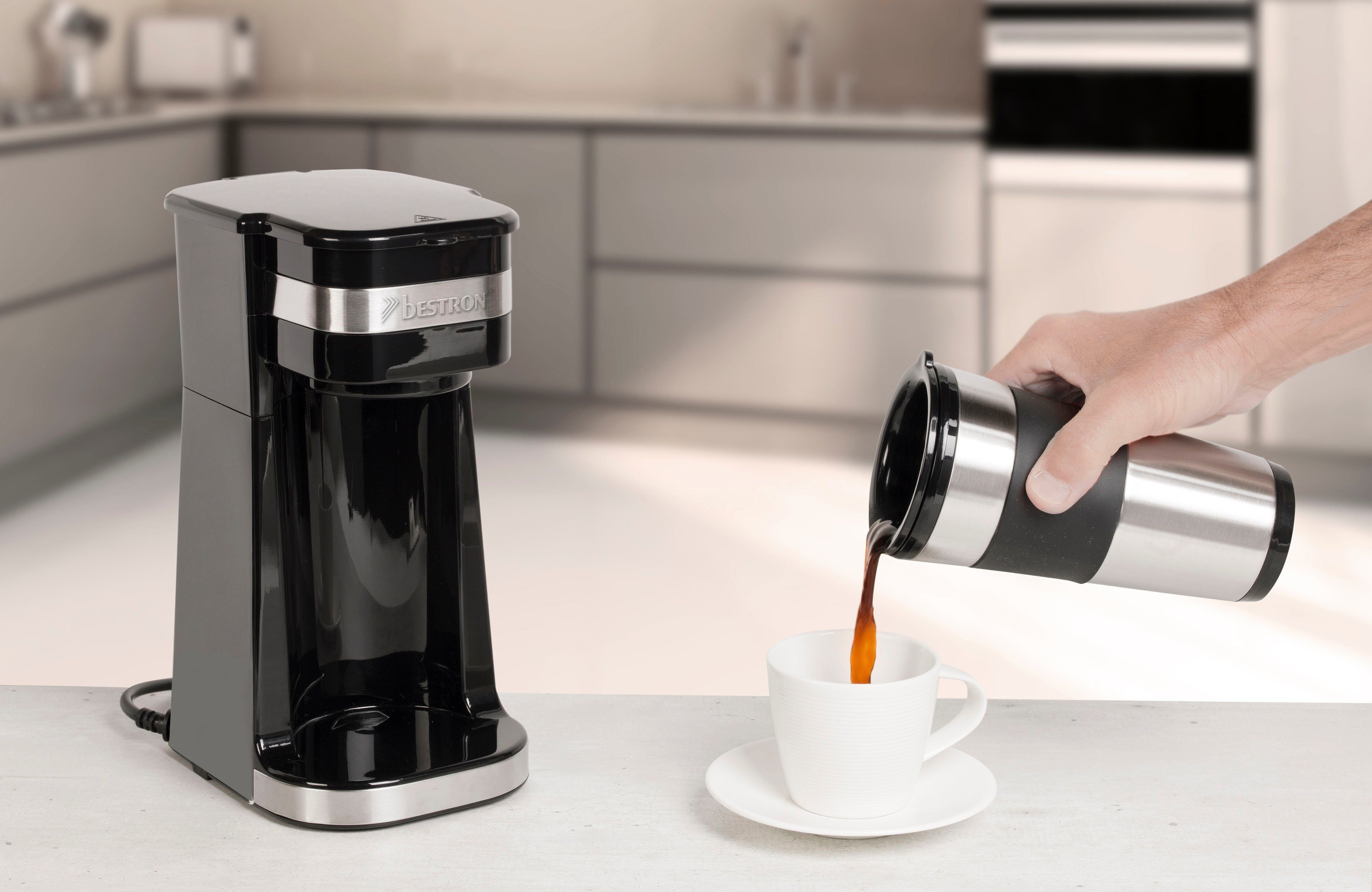 bestron Filterkaffeemaschine ACM112Z, Permanentfilter, mit Isolierbecher, für gemahlenen Filterkaffee