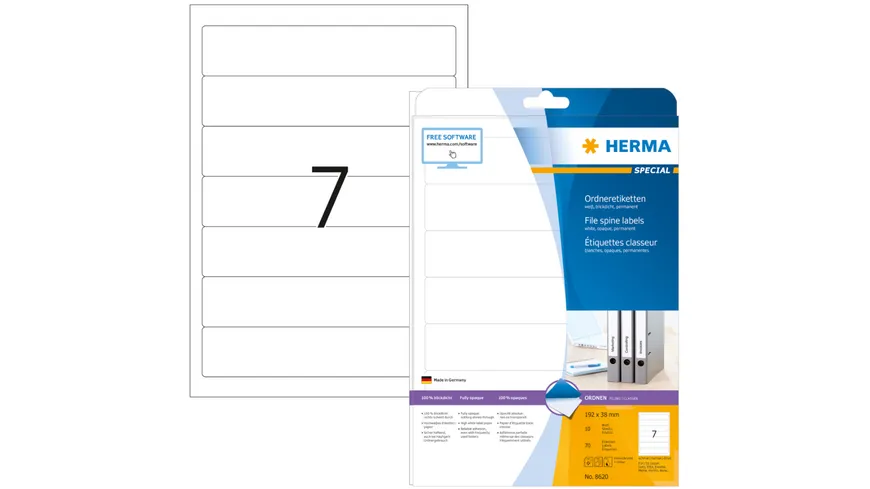 HERMA Ordneretiketten A4 192 x 38mm weiß schmal weiss