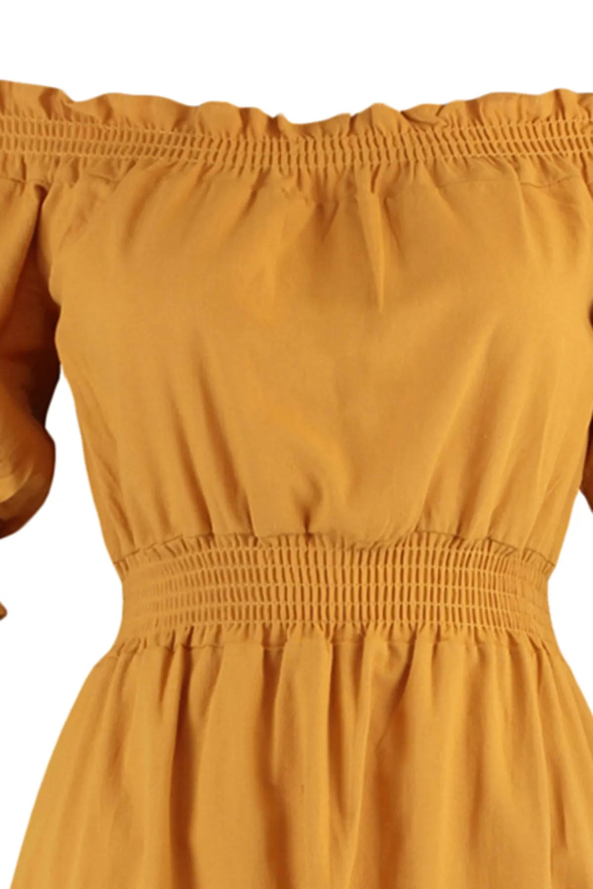 Trendyol Collection  Kamelfarbenes Midi-Gimped-Webkleid mit Taille TWOSS21EL1967