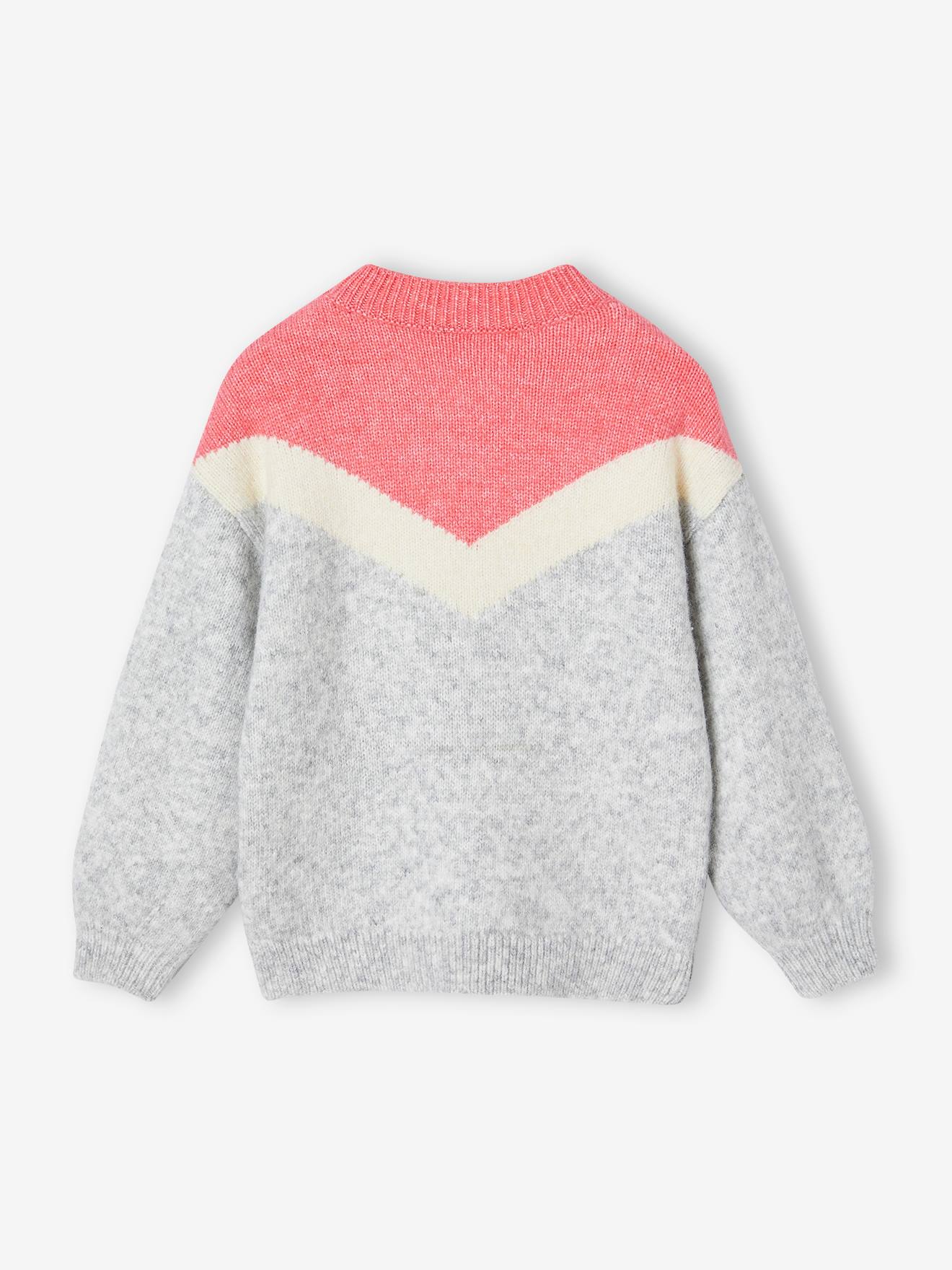 Vertbaudet Mädchen Pullover, Colorblock - grau meliert
