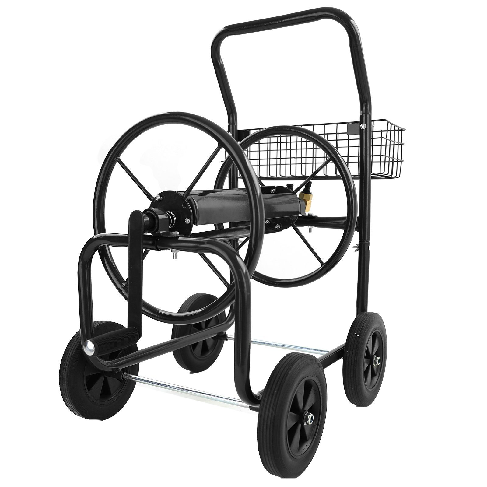 RAMROXX Schlauchwagen Schlauch Handwagen Schwarz mit Ablagekorb bis 60m Gartenschlauch