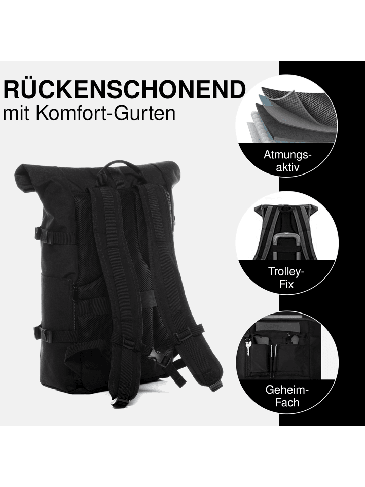 SONS OF ALOHA Rucksack XL RollTop Rucksack KANE erweiterbar| Laptop-Fach groß in schwarz günstig kaufen onesize