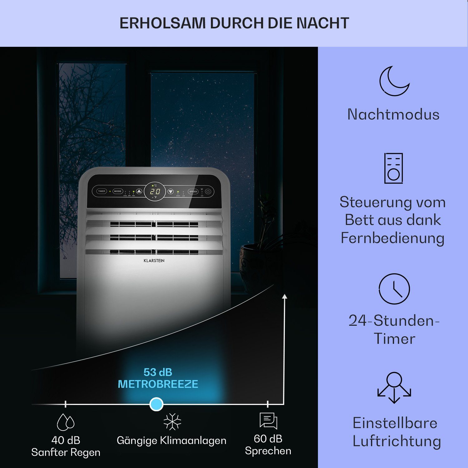 Klarstein Klimagerät Metrobreeze New York 7K, Klimagerät mobil Air Conditioner Kühlgerät Luftkühler