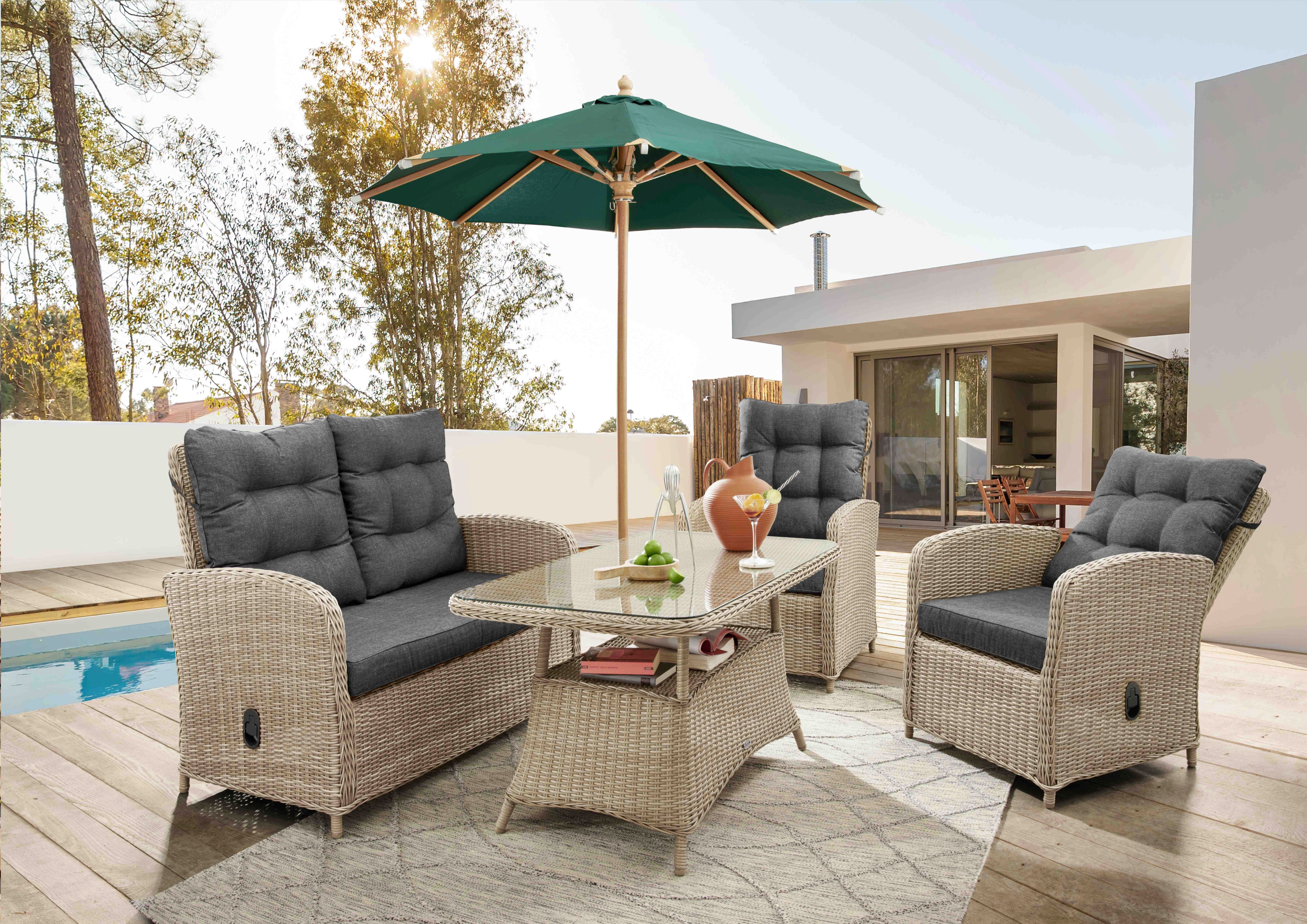 Destiny Loungesofa MERANO II, Polyrattan, Rückenlehne stufenlos verstellbar, inkl. Auflagen