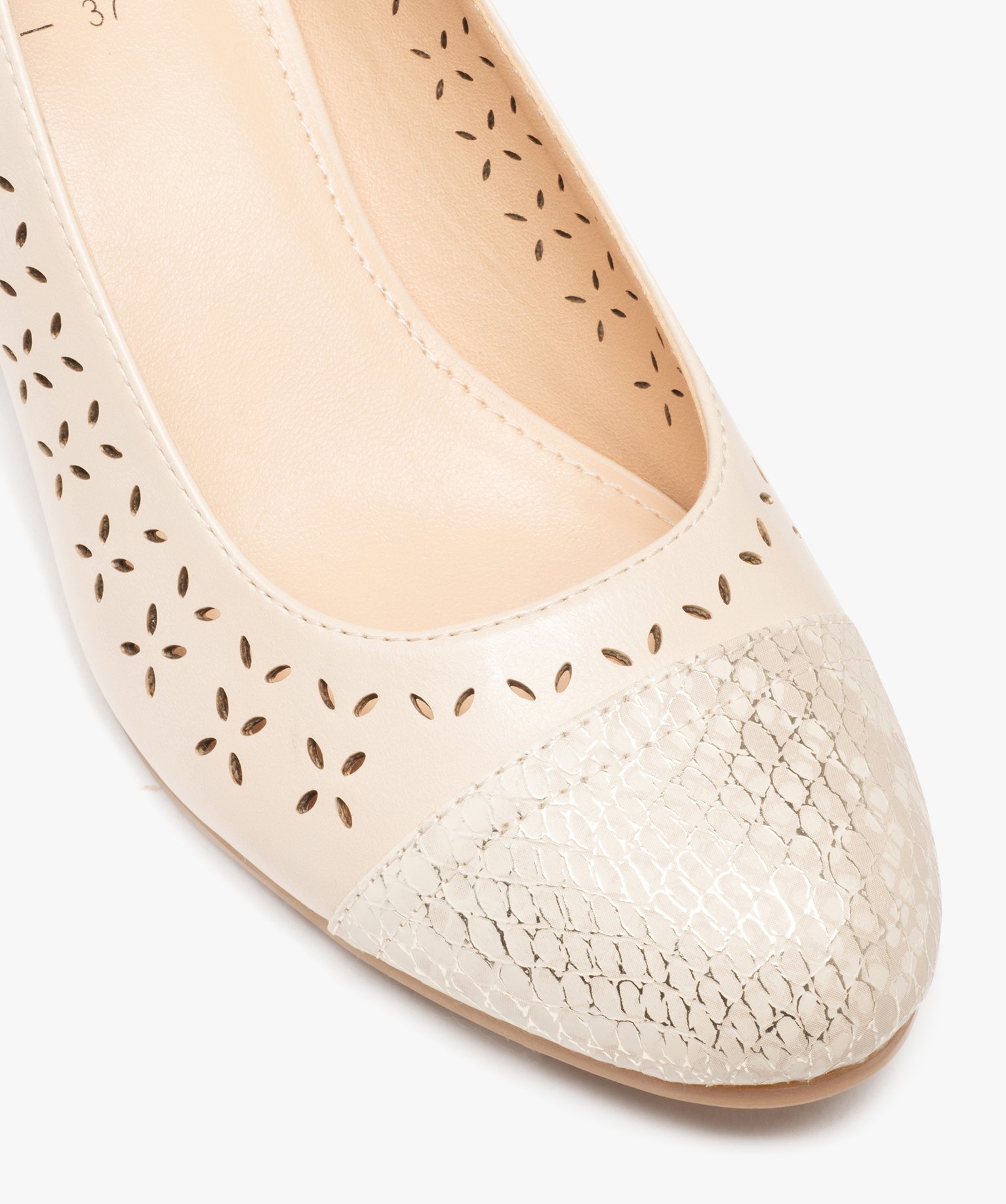 Escarpins femme à talon dessus ajouré et métallisé beige | GEMO