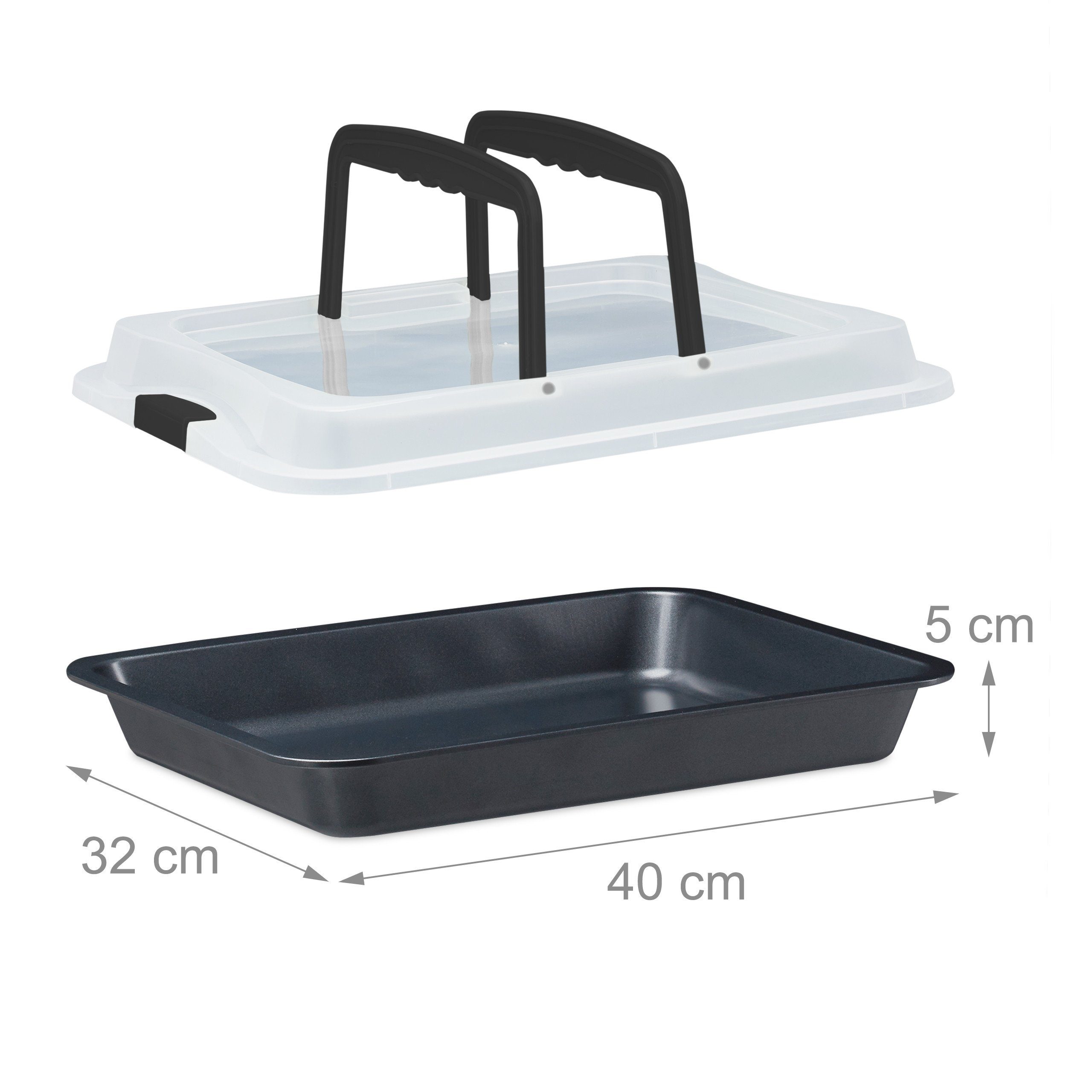 relaxdays Ofenschale Backblech mit Deckel 3in1, Stahl, Schwarz