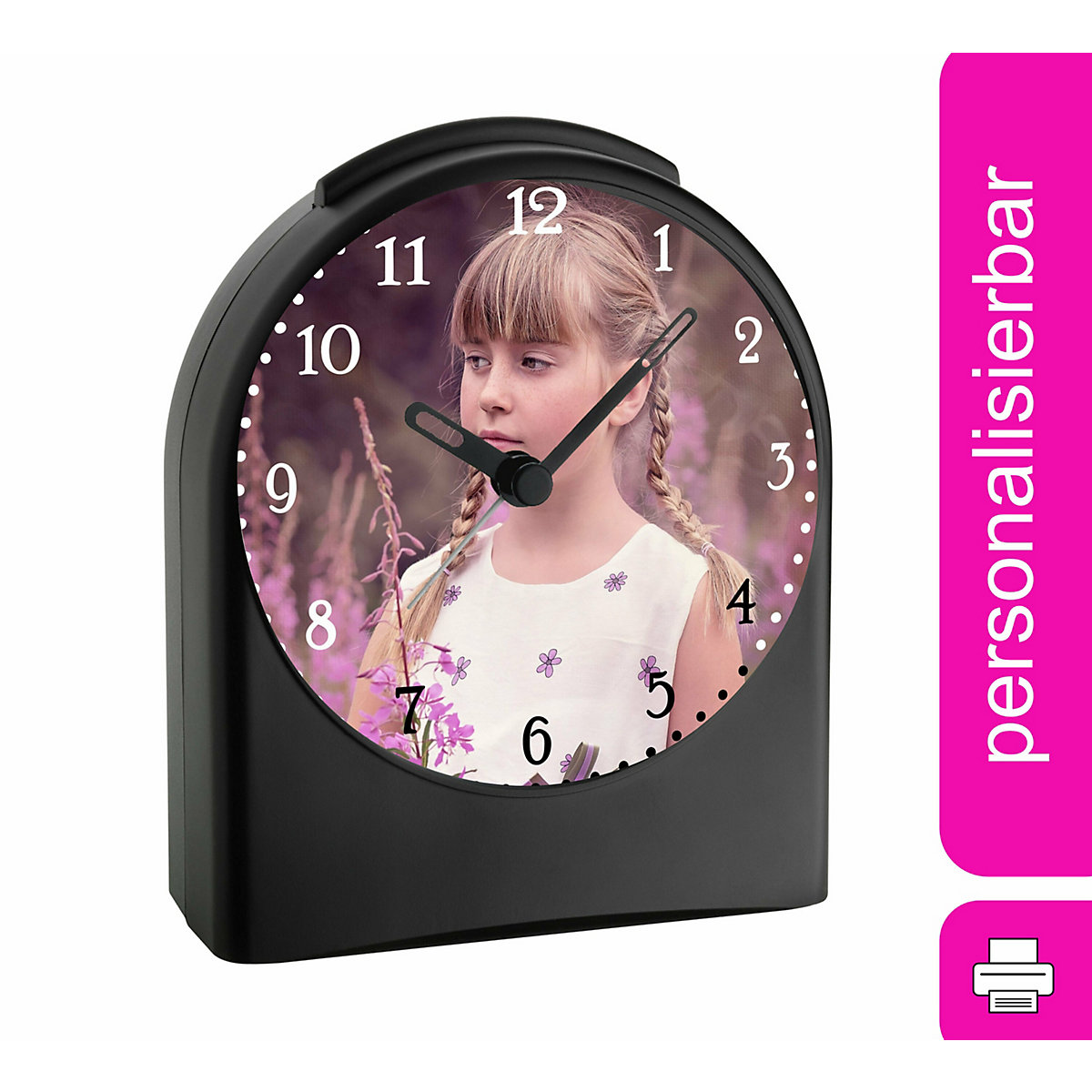 Kinder Funkwecker personalisiert mit Bild mit Wunschbild Atom-/Funkuhr, 12-Stunden-Anzeigeformat, Schlummerfunktion, Nachtlicht, Geräuschlos/Ohne Ticken
