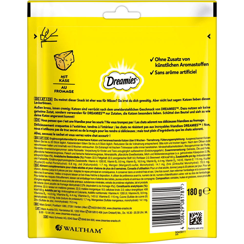 DREAMIES Portionsbeutel Mega Pack mit Käse 180g - 4er Set