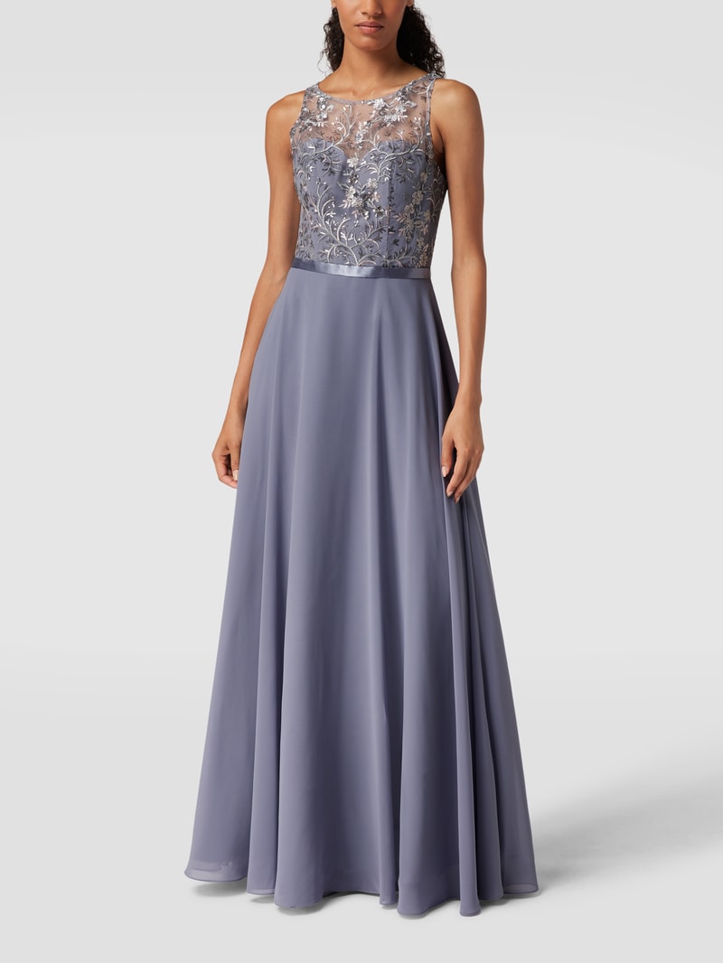 Abendkleid mit Paillettenbesatz in bleu
