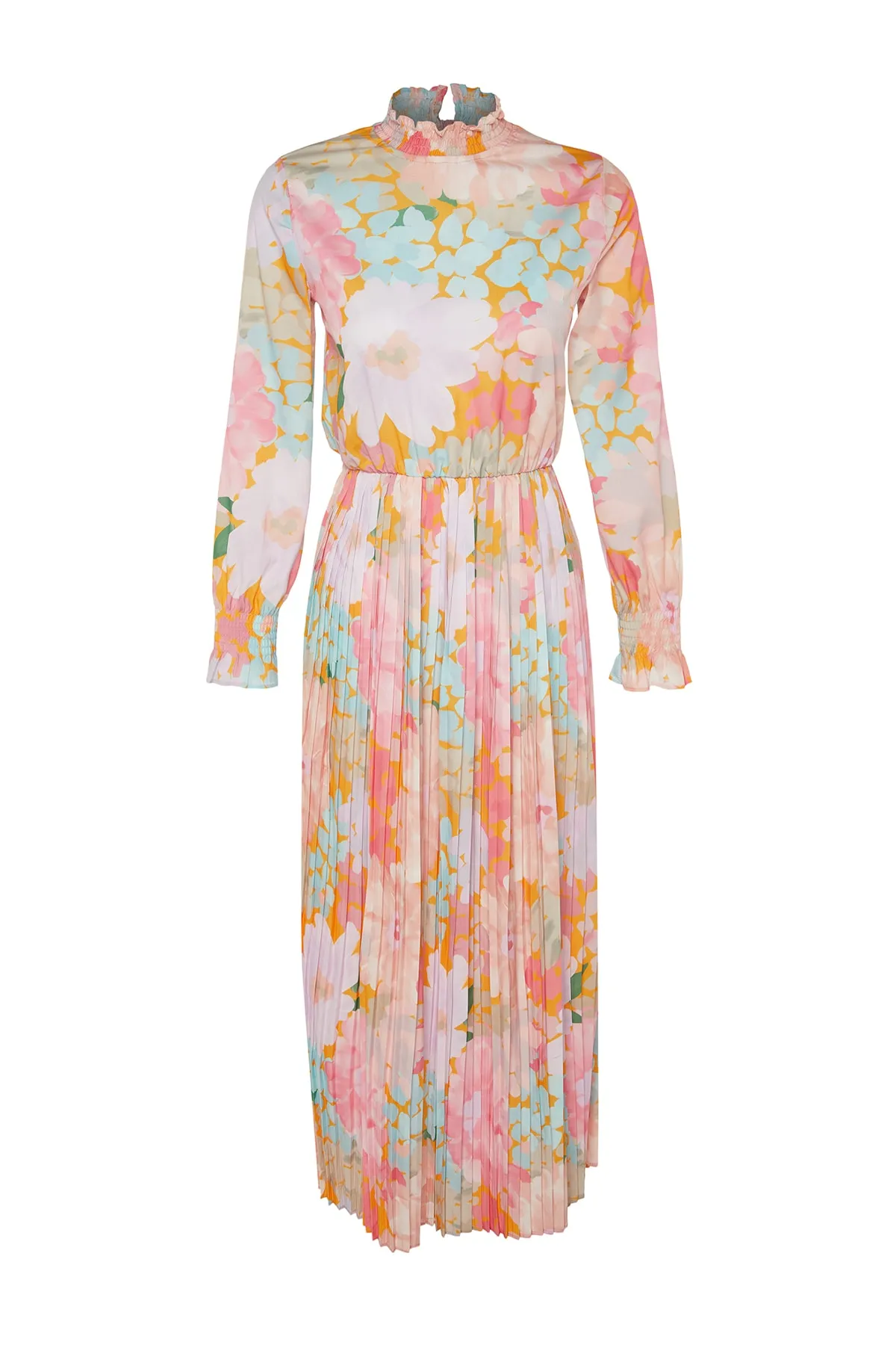 Trendyol Modest  Rosa, mehrfarbiger Rock, plissiertes, gewebtes Blumenkleid TCTAW23EB00260