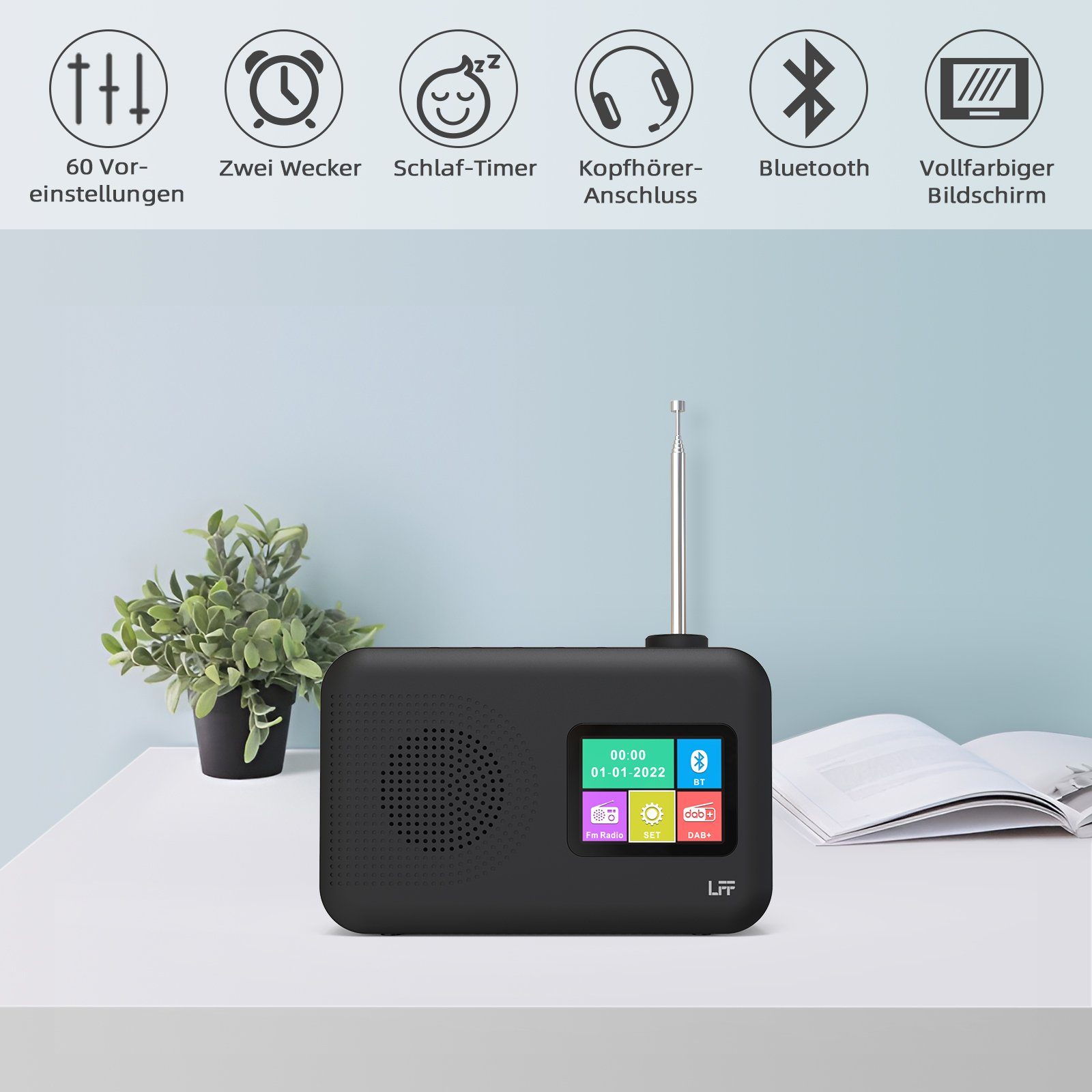 awortek DAB Digitalradio UKW mit RDS Farbdisplay Radio mit Bluetooth Digitalradio (DAB)