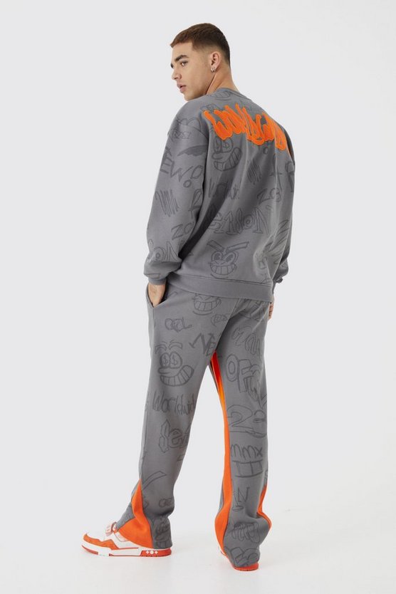 Oversize Trainingsanzug mit Graffiti-Applikation