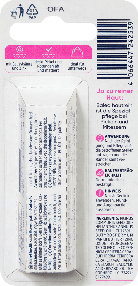 Pickel Abdeckstift Hautrein Farbe 10 Heller Hautton, 4,5 g