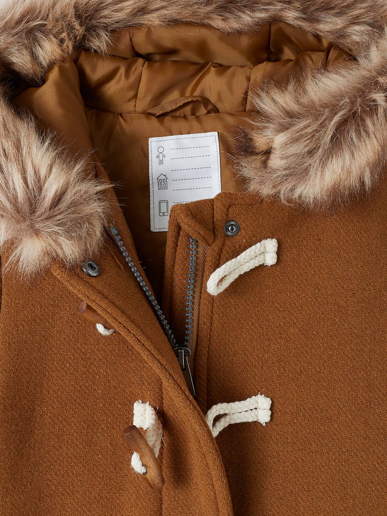 Duffle-coat à capuche en drap de laine fille fermeture par brandebourgs encre