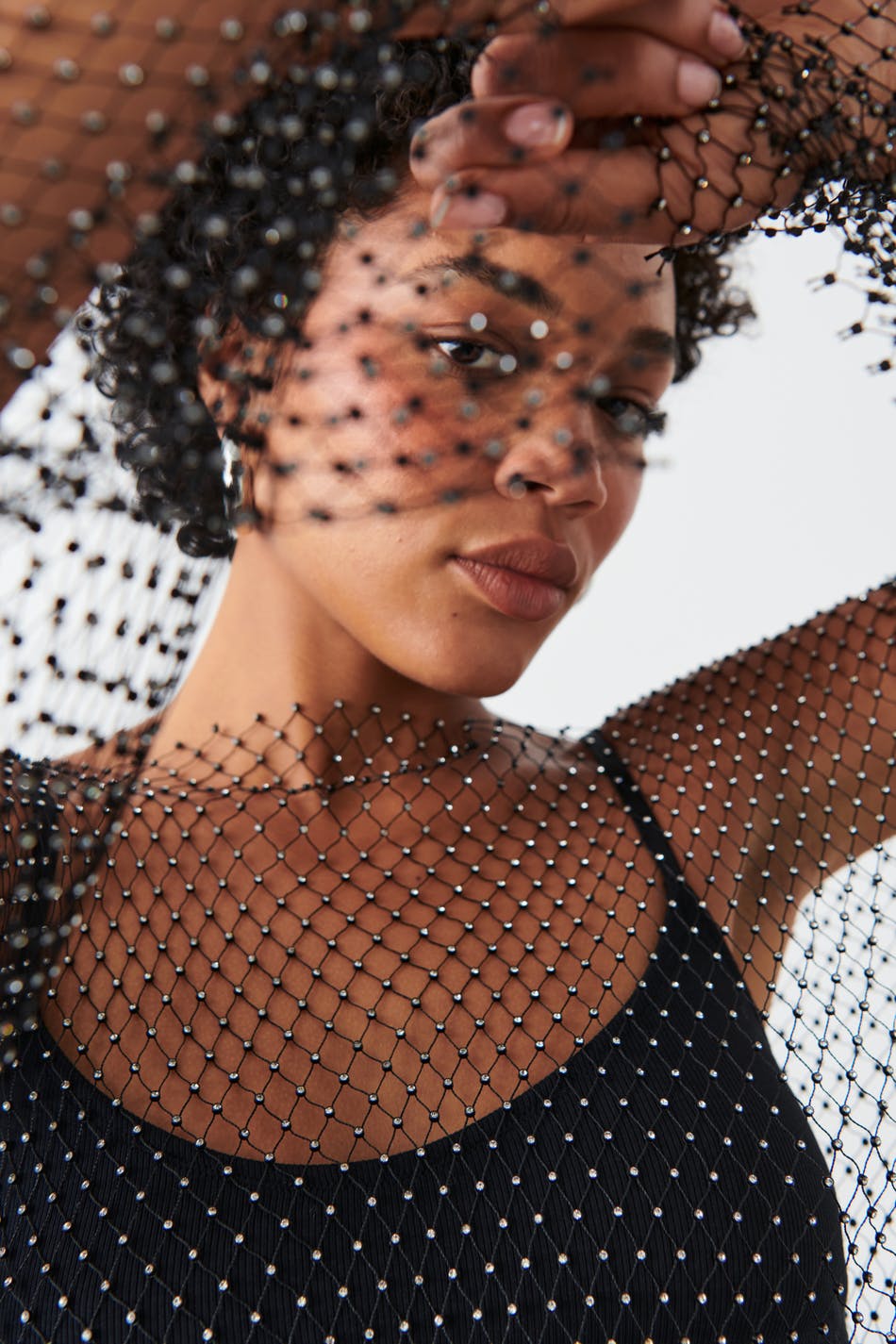 Fishnet rhinestone top