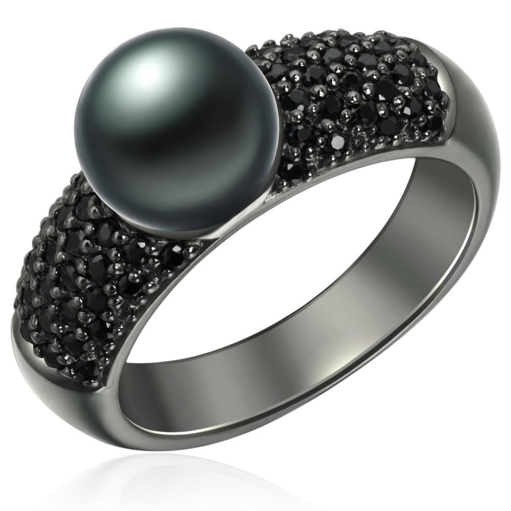 Valero Pearls Bague Argent sterling Oxyde de zirconium (CZ) Perle de culture d'eau douce en Noi Bague