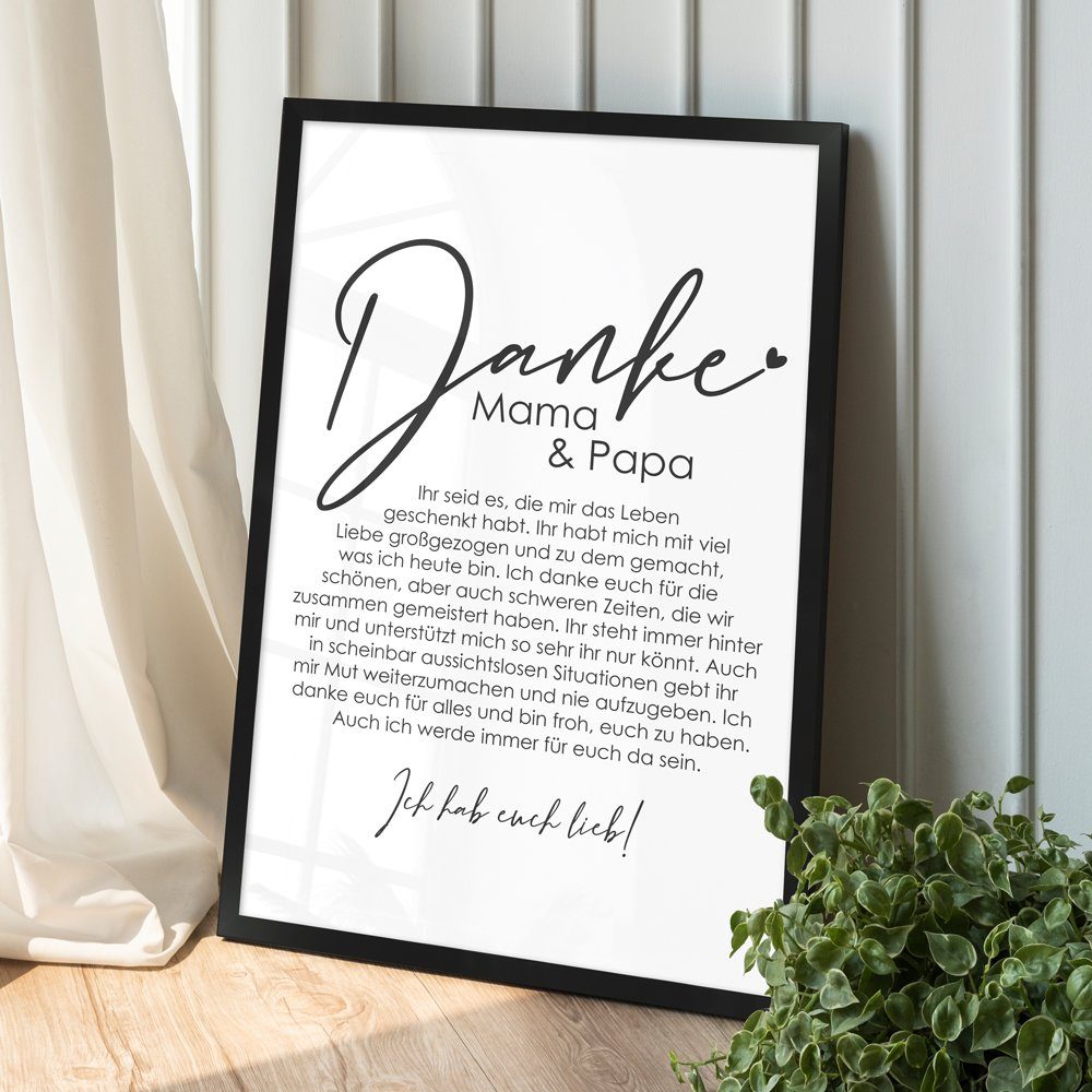 WANDStyle Bild mit Rahmen Danke Mama und Papa, von mir, Geschenk: Poster für Eltern