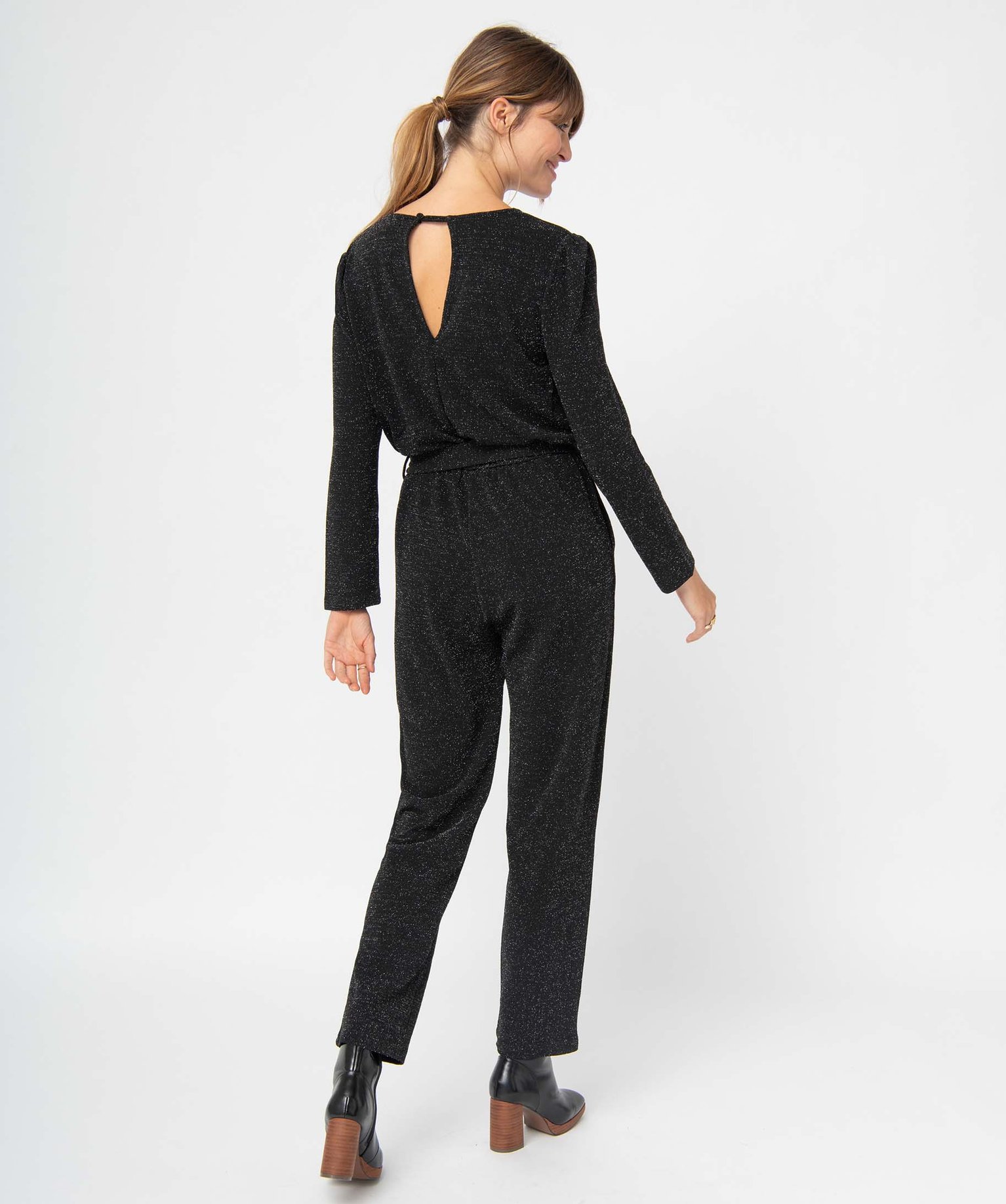 Combinaison pantalon femme en maille pailletée noir | GEMO