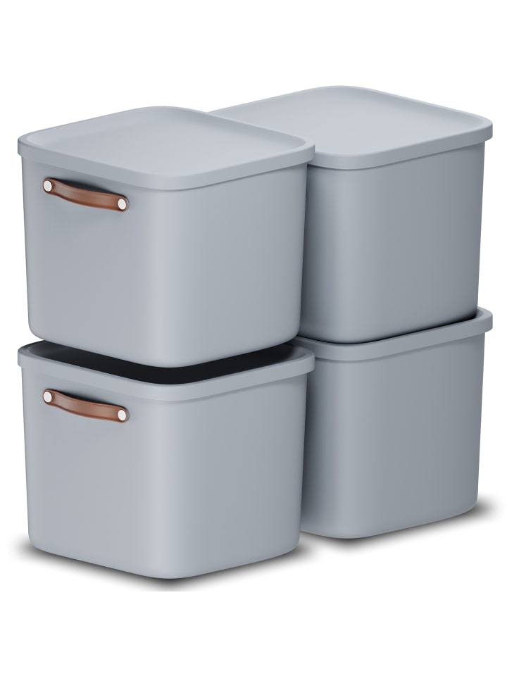 Rotho 4er-Set Kiste mit Deckel Maloja 40l in Misty blau günstig kaufen onesize