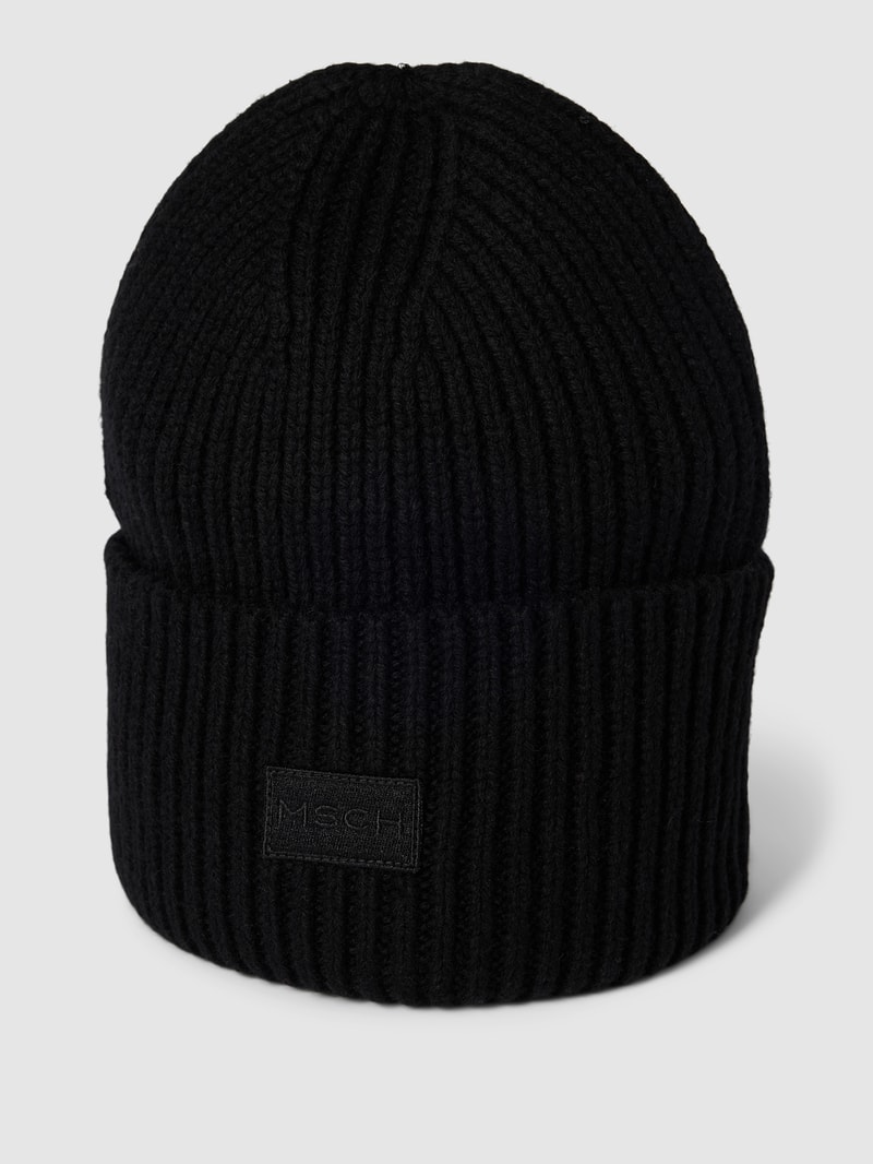 Beanie mit Label-Patch Modell 'Kara' in schwarz