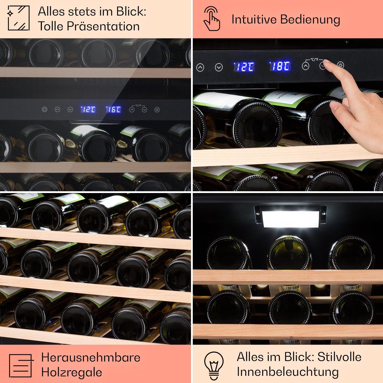 Klarstein Weinkühlschrank Vinovilla 50 duo, für 51 Standardflaschen á 0,75l,Wein Flaschenkühlschrank Weintemperierschrank Weinschrank Kühlschrank