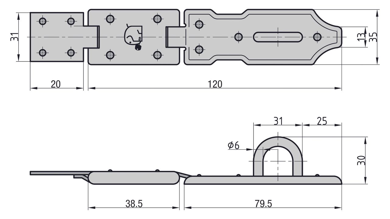 Basi Sicherheitsüberfalle - 120 mm - 1 Gelenk - galnzverzinkt