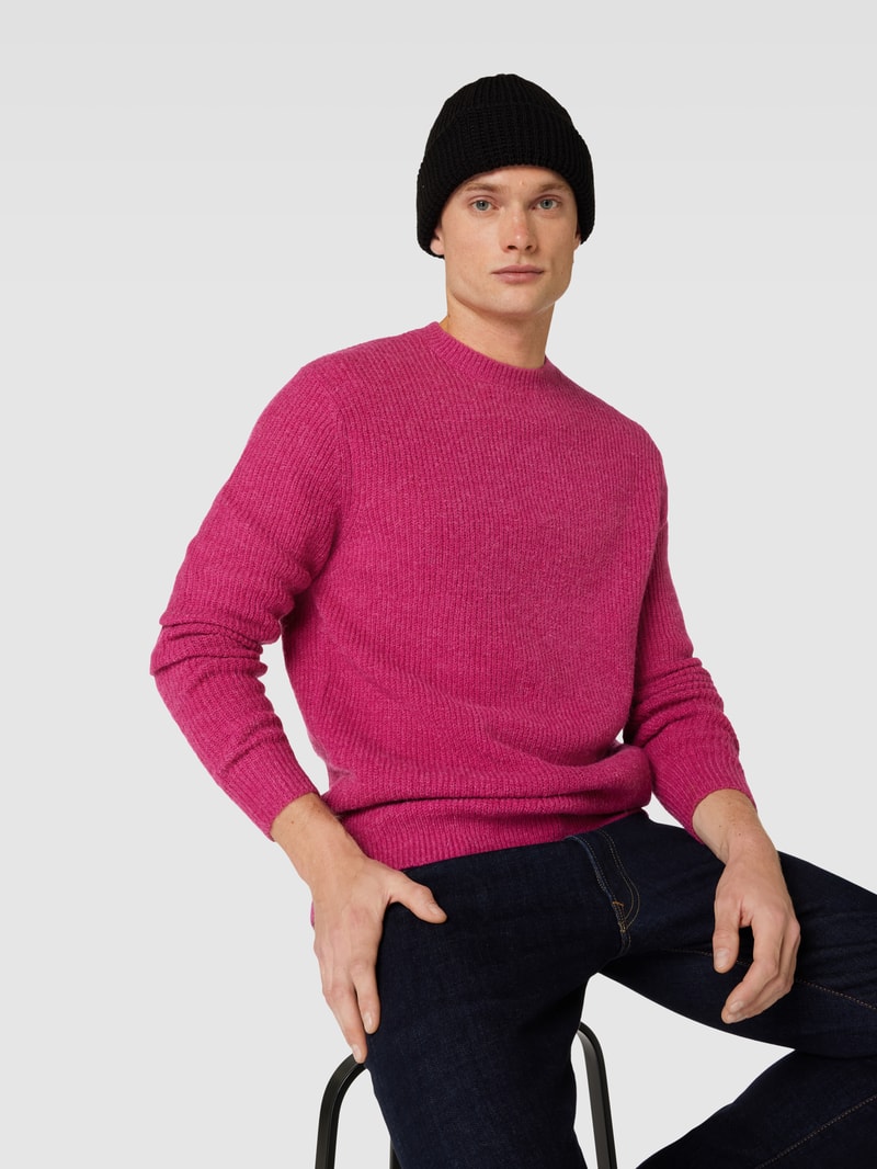 Strickpullover mit gerippten Abschlüssen in pink