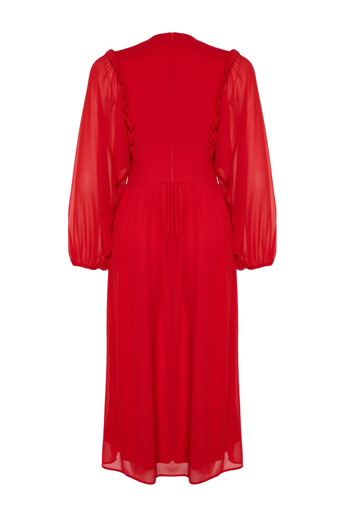 Trendyol Modest  Rotes, minimal gemustertes, mit Chiffon gefüttertes Webkleid TCTSS24EB00035