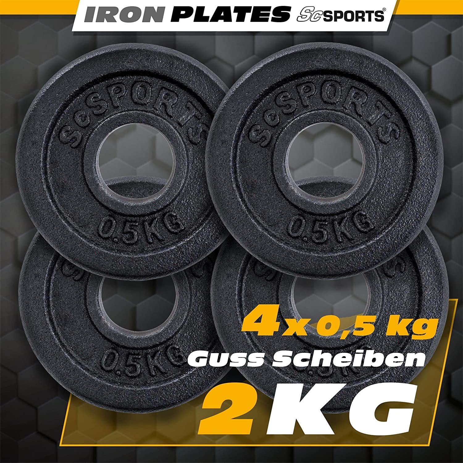 ScSPORTS® Hantelscheiben Set 2 kg Ø 30mm Gusseisen Gewichtsscheiben Gewichte, (10002953-tlg)