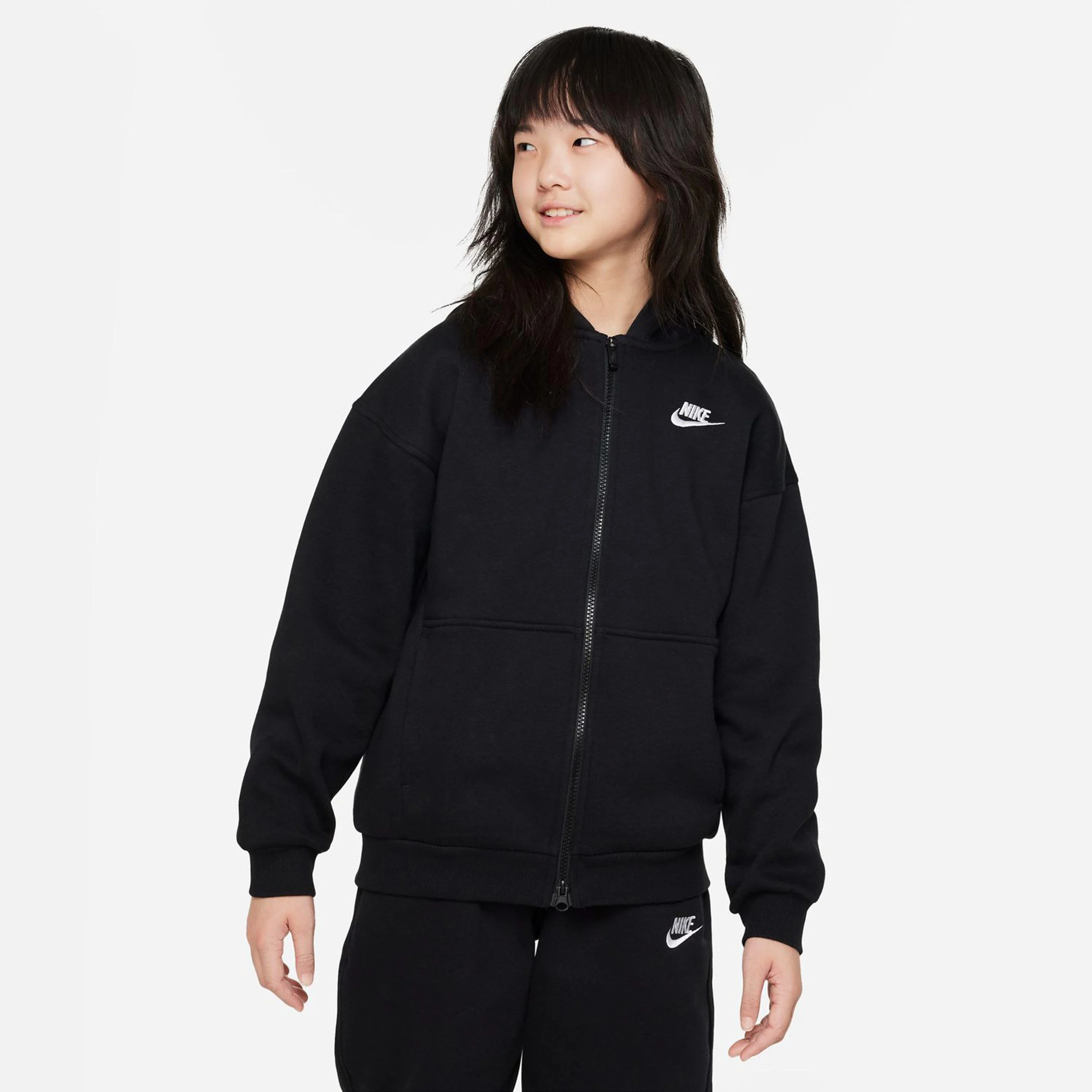 Club Oversized Fleece Sweatjacke Mädchen - Schwarz