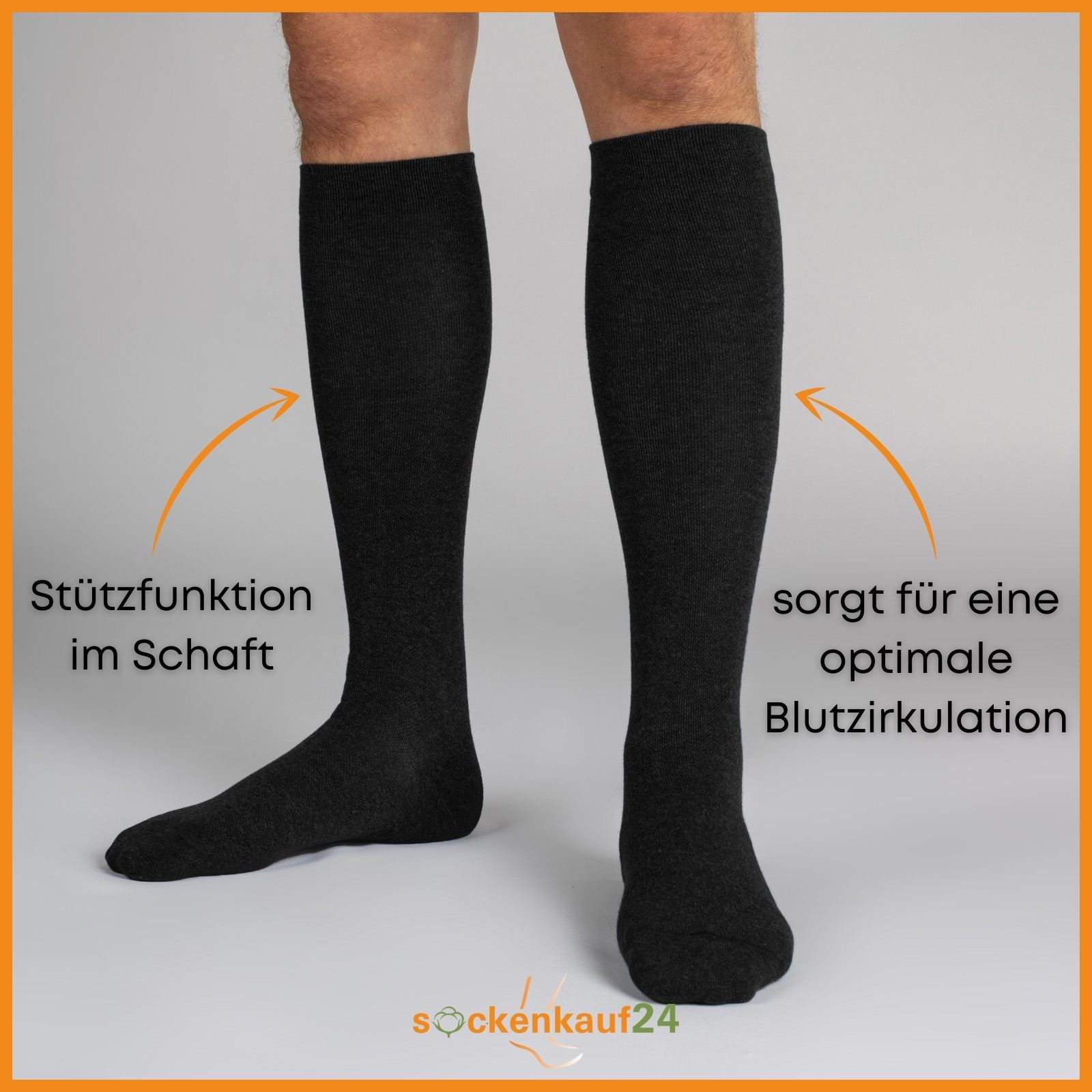 sockenkauf24 Stützkniestrümpfe 2 oder 4 Paar Damen & Herren Strümpfe Reisestrümpfe (Schwarz, 2-Paar, 39-42) Kompressionsstrümpfe - 41900 WP