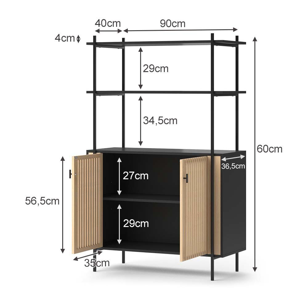 Vicco Bücherregal Standregal Bamboo breit Schwarz/Bamboo