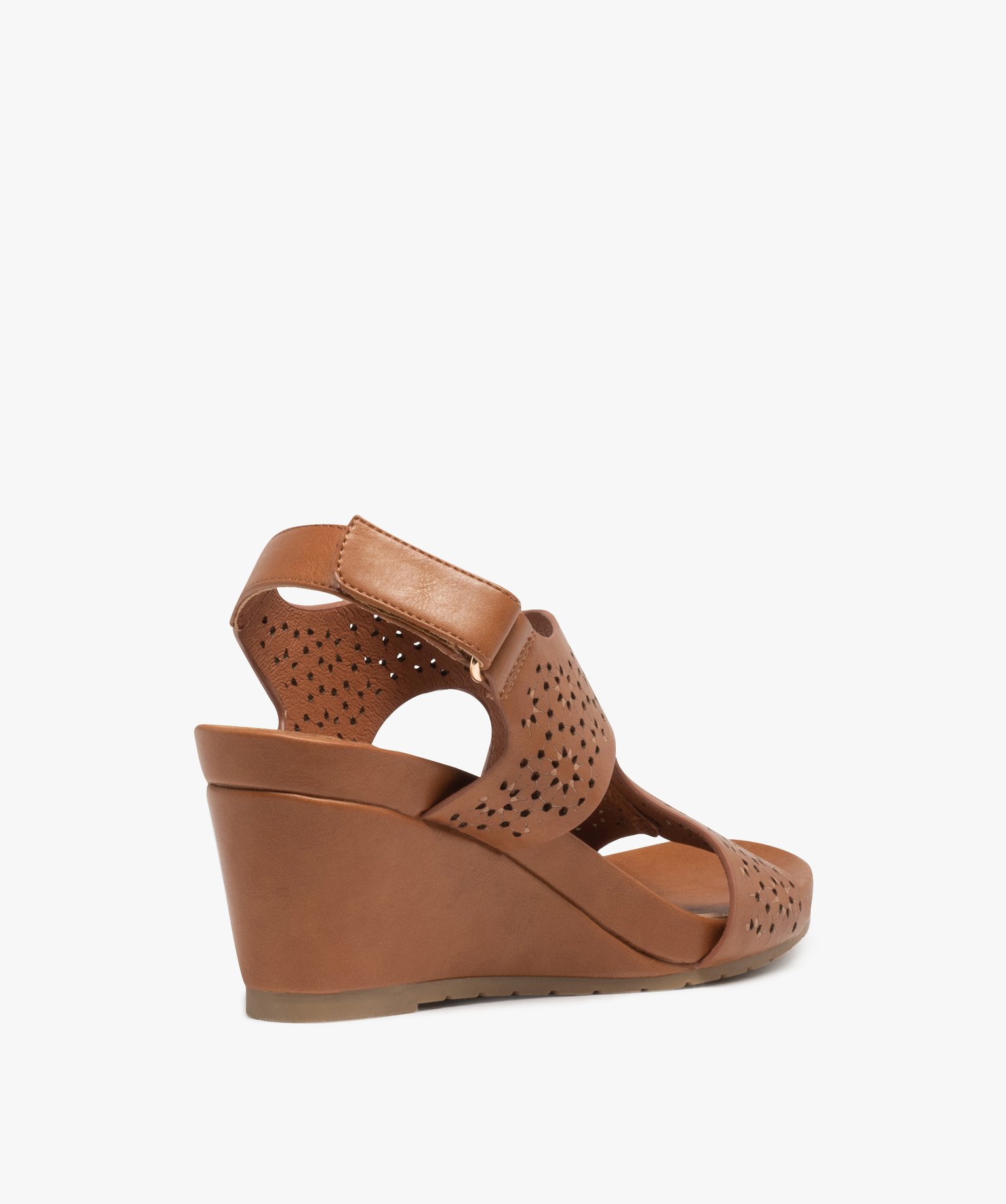 Sandales femme compensées dessus couvrant ajouré camel | GEMO