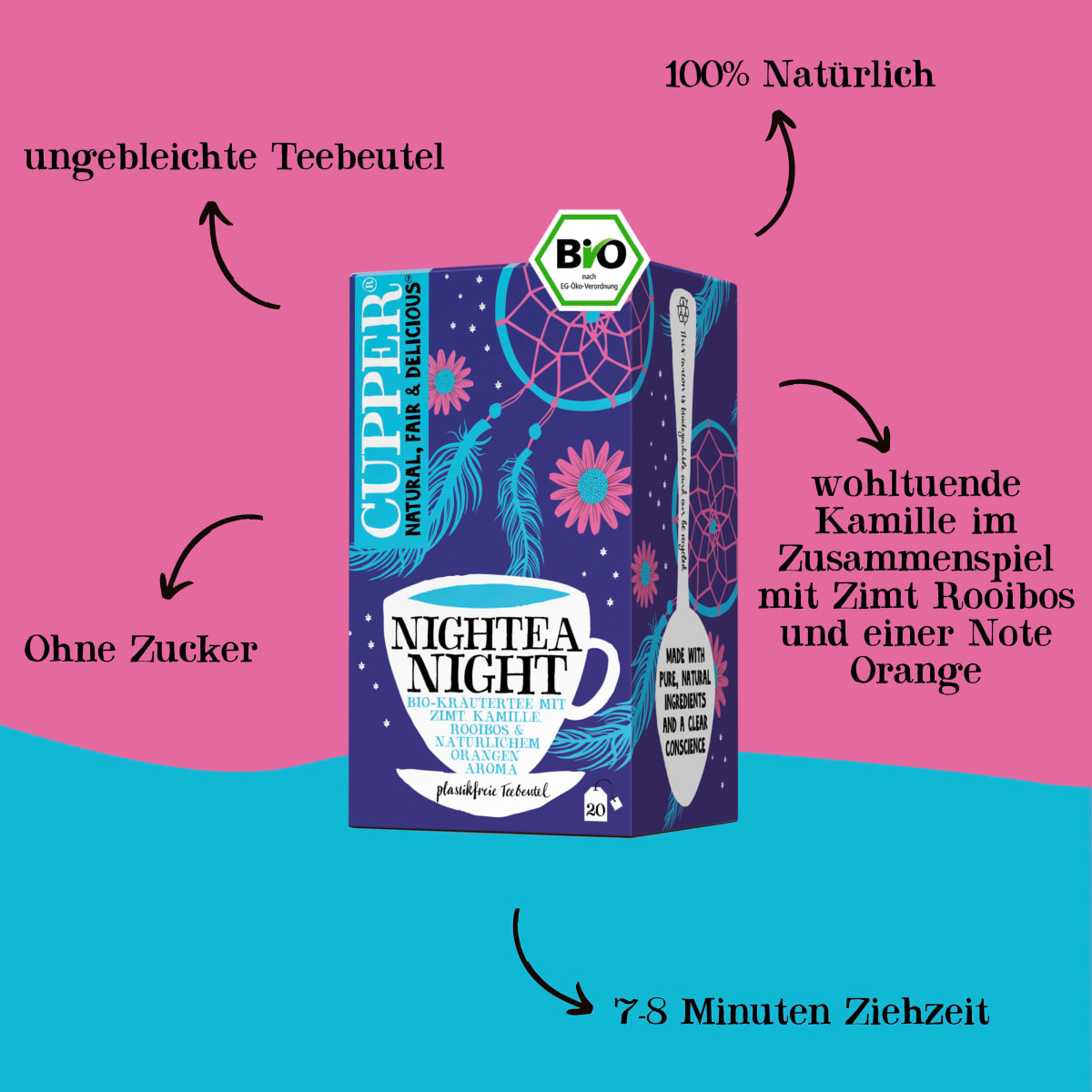 Kräutertee \Nightea Night\ mit Zimt, Kamille, Rooisbos, Orange (20 Beutel), 40 g