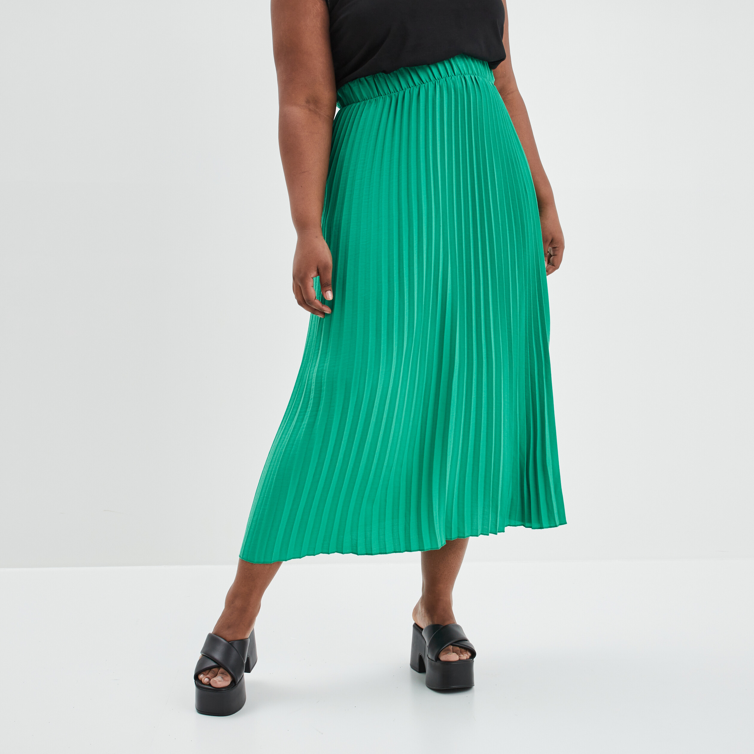 Jupe longue plissée trapèze vert menthe femme grande taille | La Halle