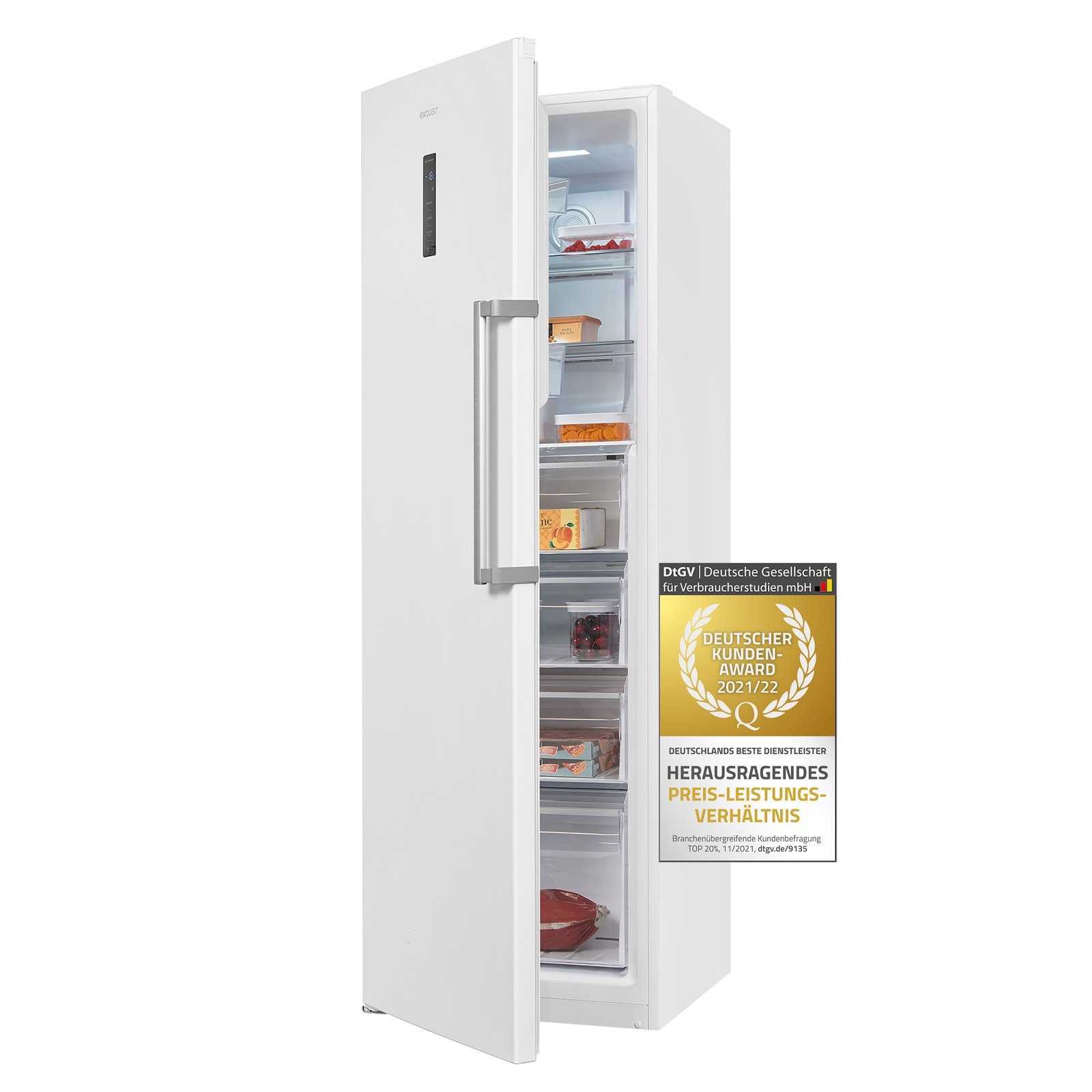 exquisit Gefrierschrank GS295-NF-H-040E, 185 cm hoch, 60 cm breit, NoFrost, Display, Schnellgefrieren