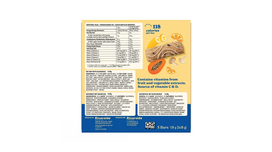 MADEGOOD Bio Haferriegel mit Heidelbeeren 150 g