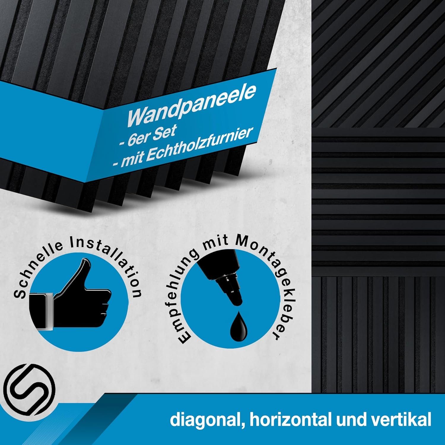 Schwanfeld 3D Wandpaneel [60 x 30cm] Akustikpaneele Holz 6er Set [FÜR JEDEN EINSATZORT], (Wandpaneele Holz für eine angenehme Raumakustik) - Lamellenwand Echtholzfurnier - Wandverkleidung Holz (Natur)